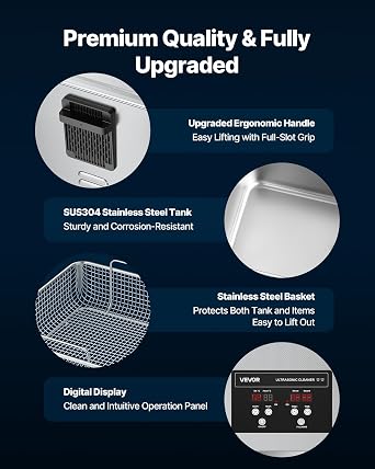 VEVOR 15L Ultrasonic Cleaner, Professional Ultrasonic Cleaner Machine with Cleaning Basket & Digital Display, 240W Stainless Steel 40kHz Industrial Cleaning Machine for Parts, Carburetors, Instruments