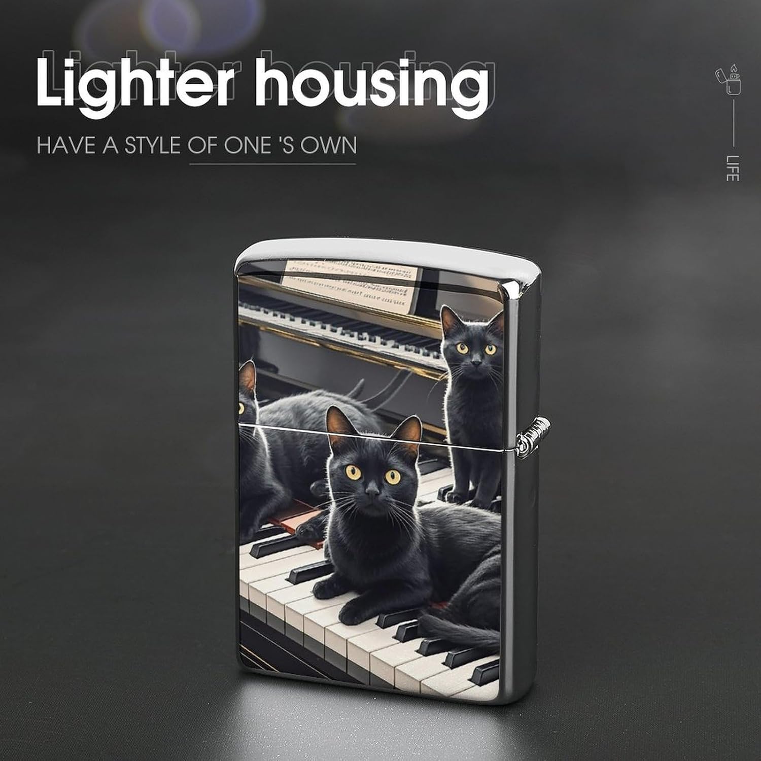 Black Cats Lying Metal Lighter Cover Case Pouch Holder image 4