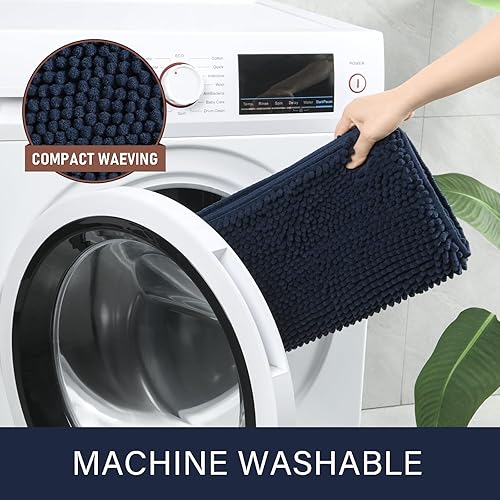 Miniatura 6 de LOCHAS - Tapete de baño peludo, lavable, antideslizante y absorbente, tapete para el baño y ducha, hecho de felpilla suave, 24 x 60 pulgadas, azul