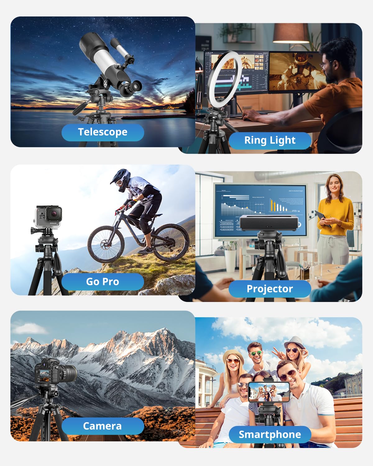 UBeesize Treppiede per fotocamera da 188 cm con supporto per cellulare e telecomando, supporto per treppiede con tasca portatile per telefono e fotocamera, treppiede per cellulare, compatibile con