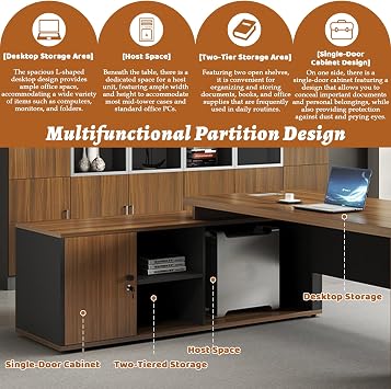 Executive Desk, L-shaped Office Desk With Drawers Storage Cabinet And Cable Grommet, 2.5cm Thick Wood Tabletop, Modern Executive Office Desk For Home Office Business Ceo Boss, Large Computer Desk