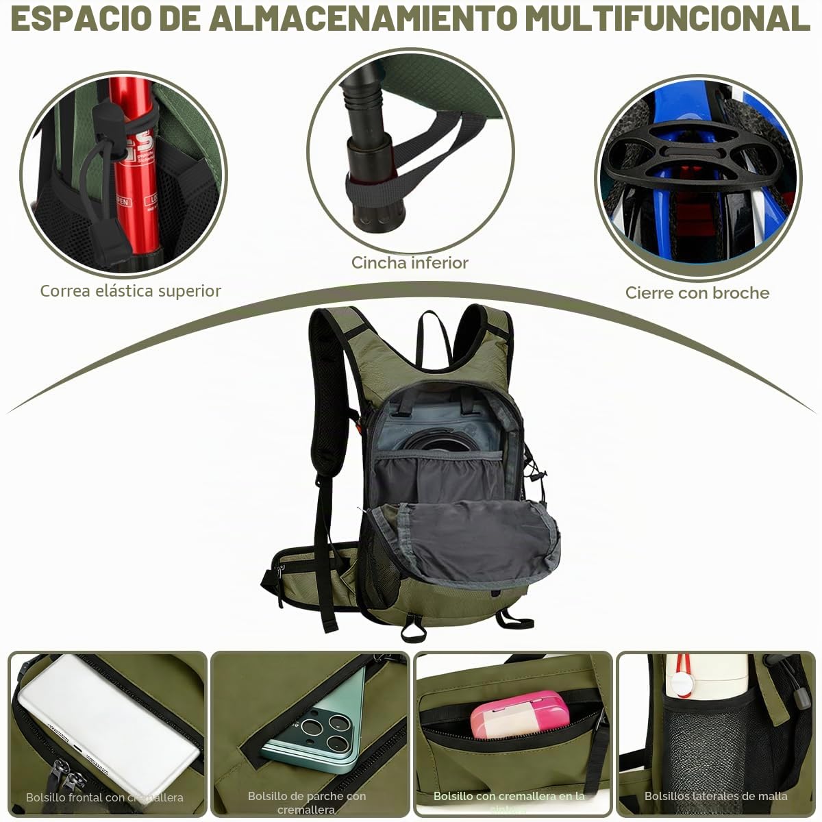 Mochila Senderismo 15 L Mochila Montaña Pequeña Transpirable con Correa de la Cintura Ajustables Mochila Ciclismo Ligera para Viajes Camping Running Ciclismo Deportes al Aire Libre