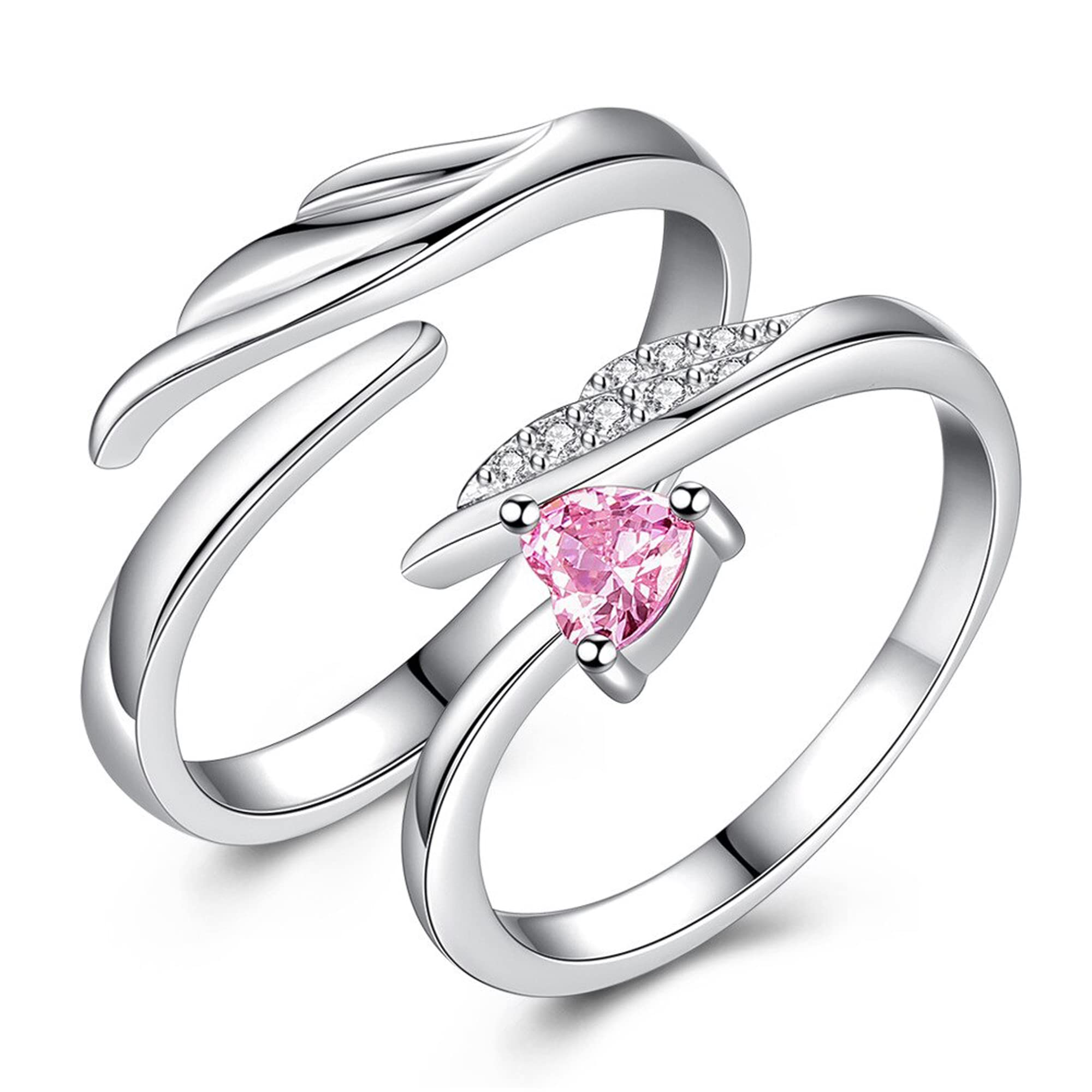 Delicate Rings For Women Crystal Silver Plated Heart Design Adjustable Silver Ring Finger Couple Ring For Women Girls Men Boys Rings Wife Girlfriend Valentine