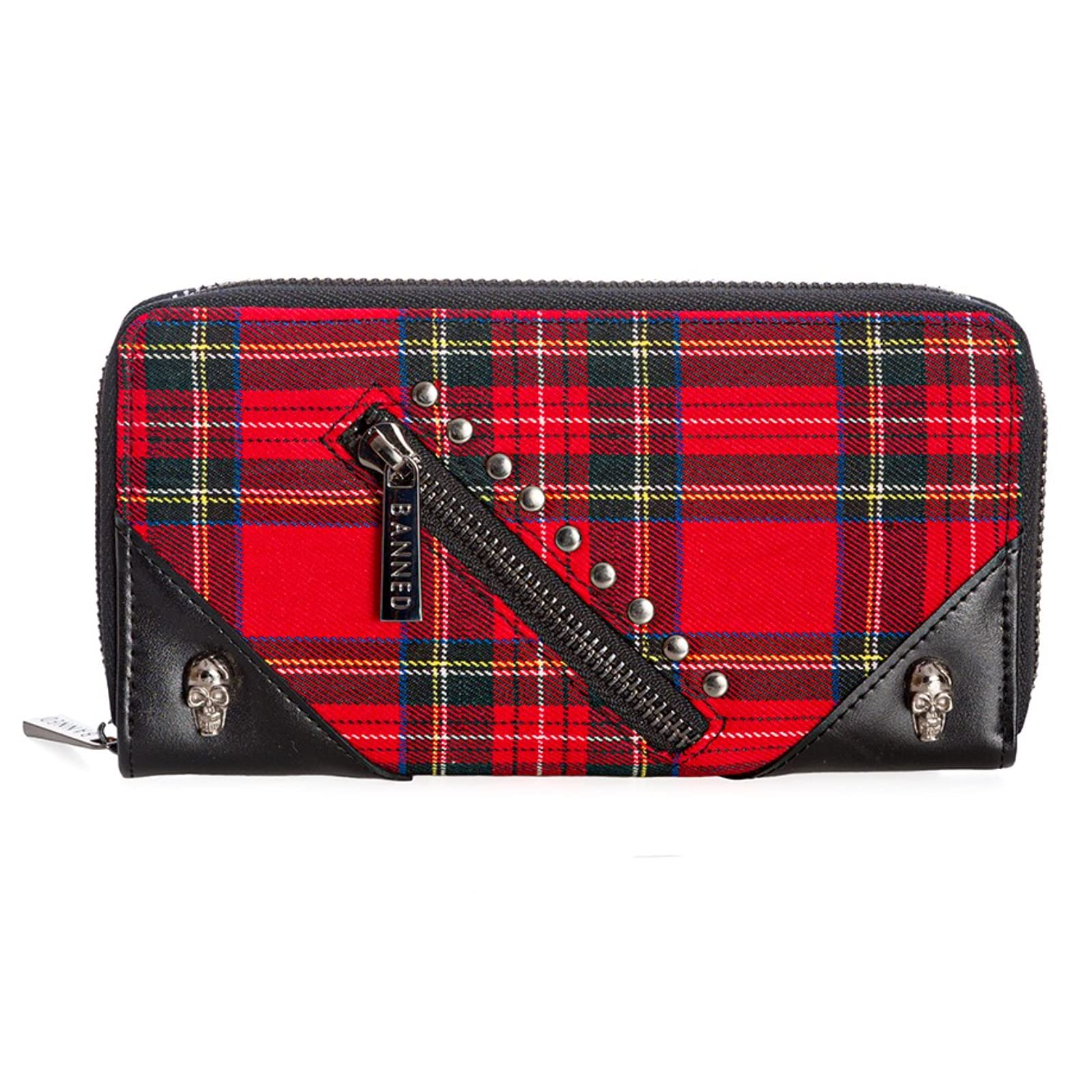 BannedAlternative Pandora Punk Gothic Wallet Skull Purse in Tartan or Leopard - Red
