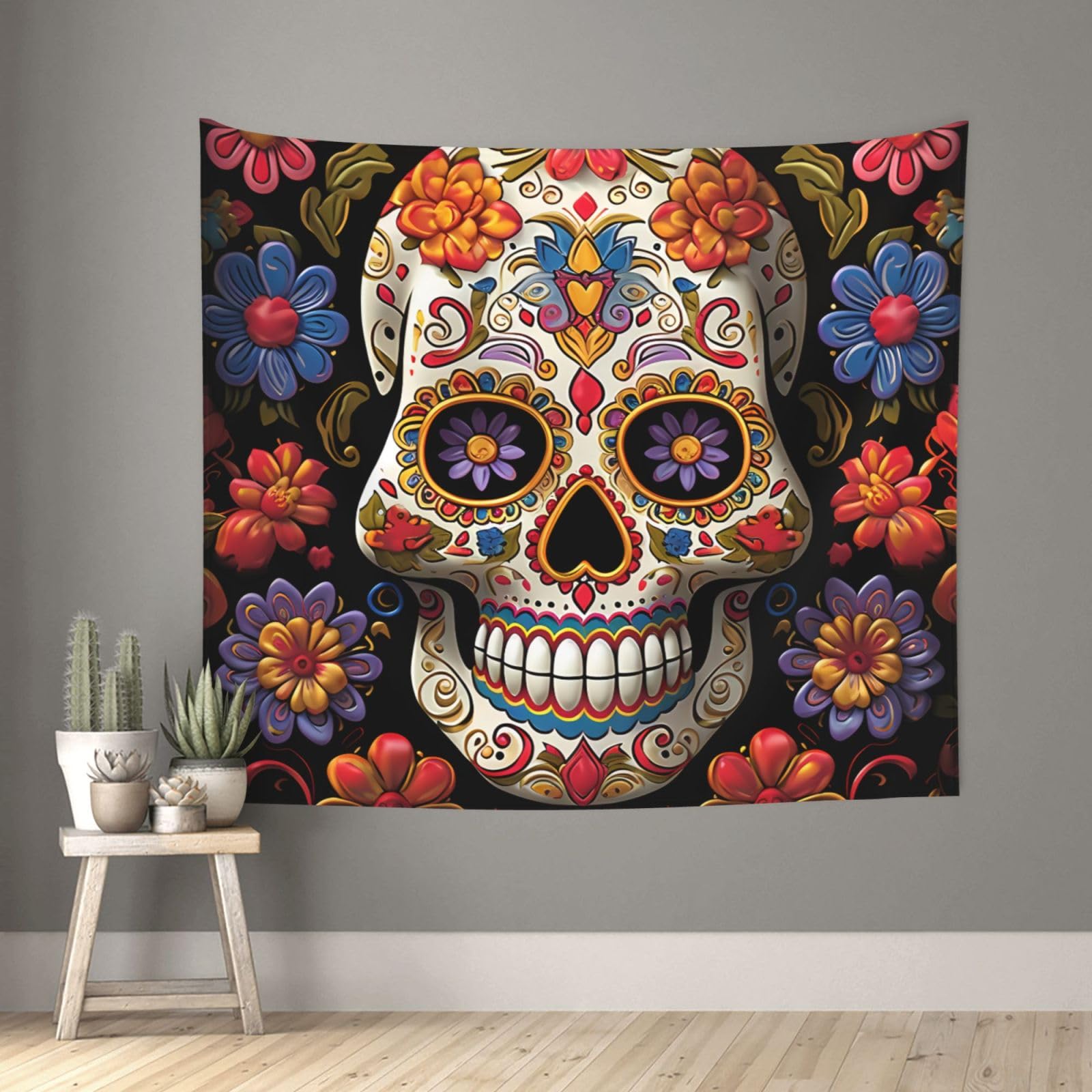 FodPand Sugar Skulls Tapestry for Bedroom Aesthetic, Wall Hanging Tapestries Art Decor Backdrop Wall Tapestry for Dorm Living Room Funny Poster Party Banner Background 51" X 60"