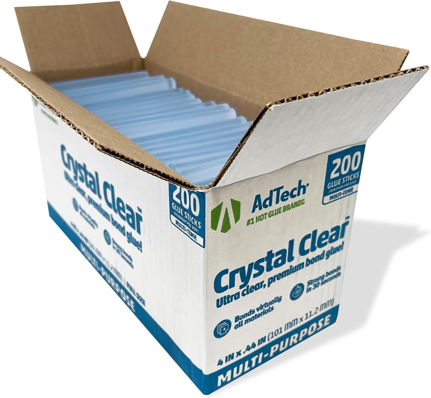 AdTech Glue Sticks Full Size - 200ct, 4 Inches Long Glue Sticks with 0.44 Diameter, Quick Bonding to All Materials, Crafters' Preferred Choice Hot Glue Sticks