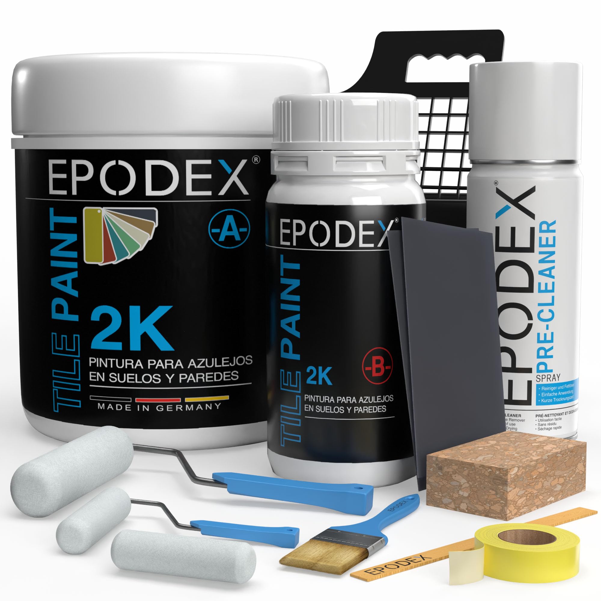 EPODEX Pintura para azulejos 2K con accesorios - Peach - Pastel | Pintura azulejos baño, cocina y más, Resistente al agua y abrasión, Apta para suelos y paredes - 1,8kg (7m² con 2 capas)