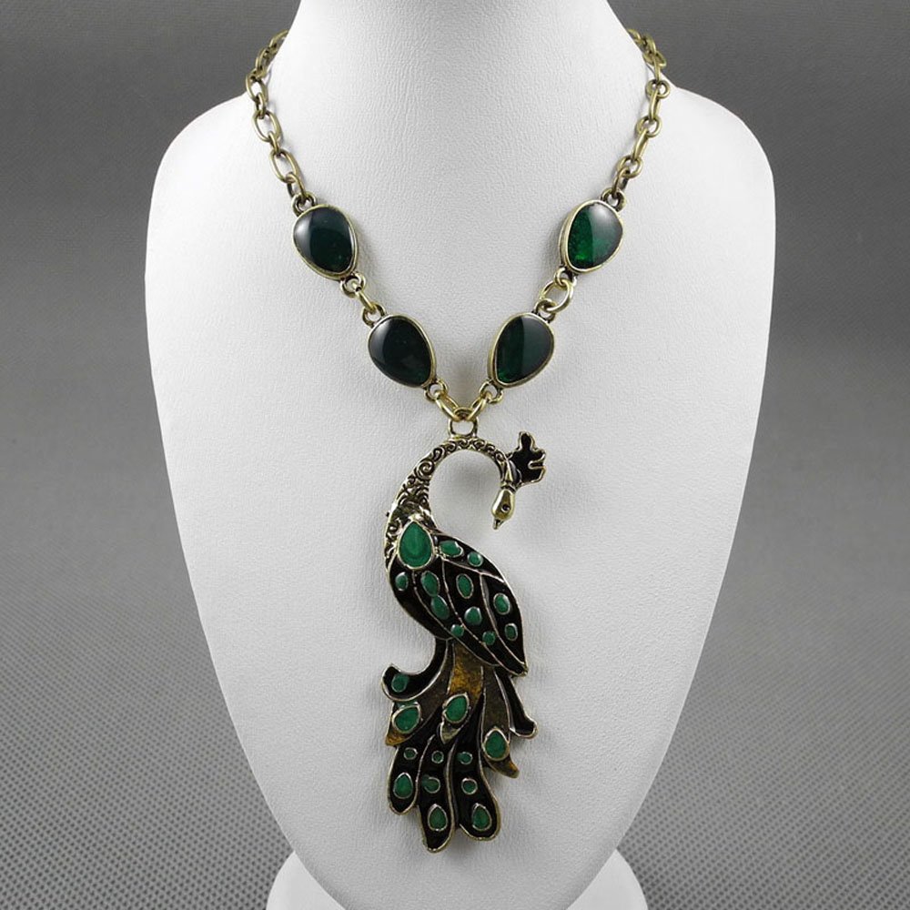 Necklace Pendent Jewelry Fashion Decoration Costume Retro Jewellery Collier Long Chain 50189 Green Peacock