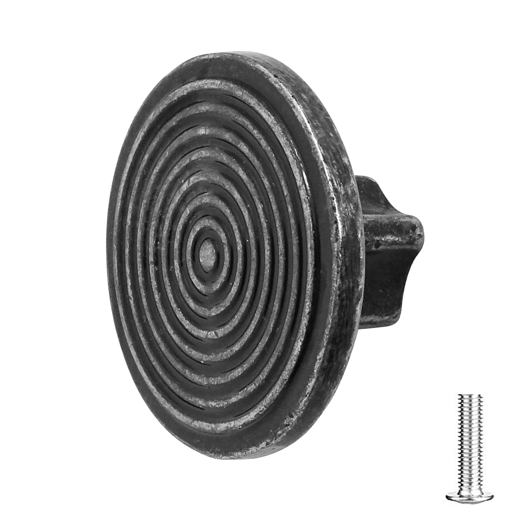 Decoranddecor Mira - Spiral Round Cupboard Knob Handle - 40mm Diameter Zinc Alloy (Antique Silver, 1 Pack)