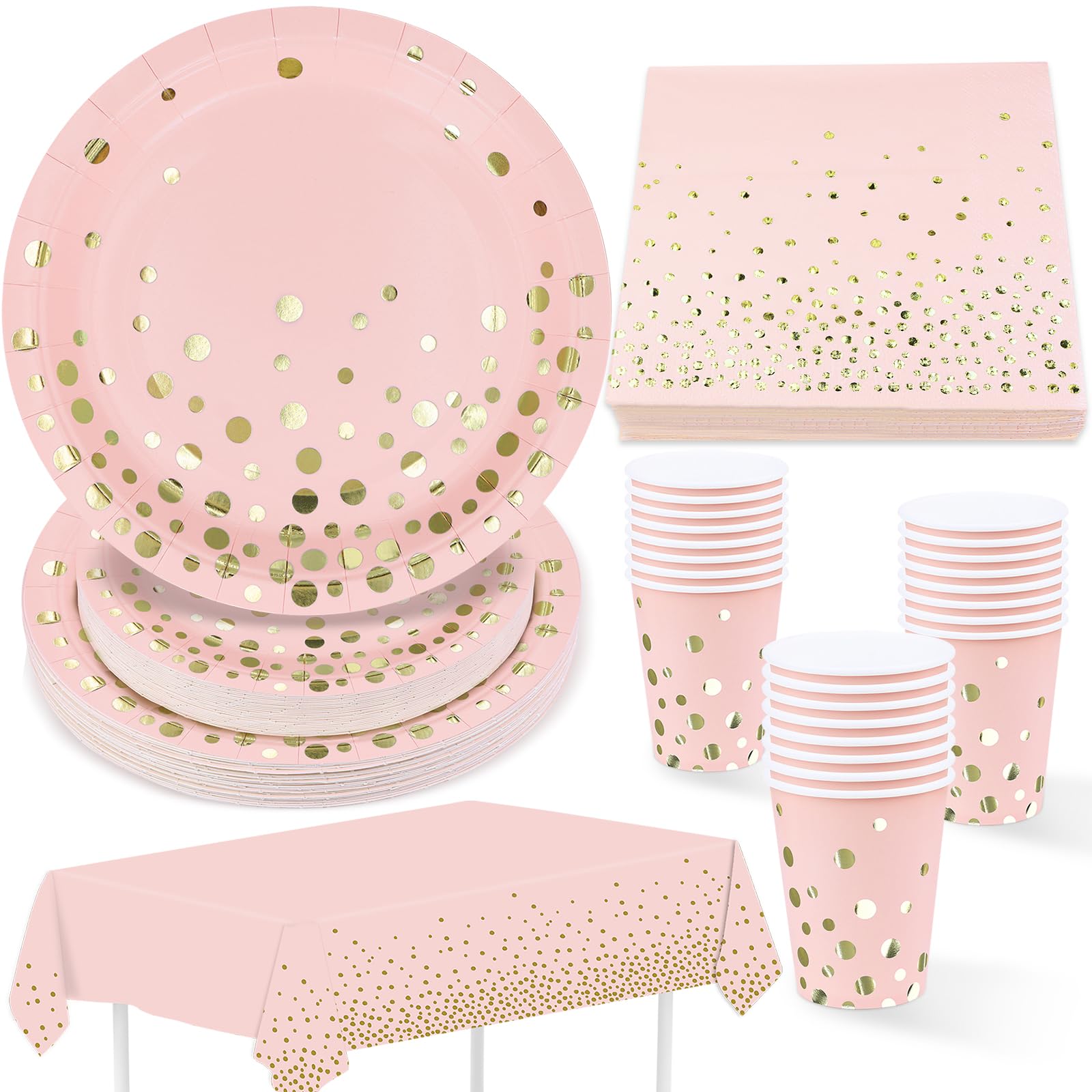 Vaisselle de fête pour anniversaire fille et baby shower | Kit assiettes en papier rose et or