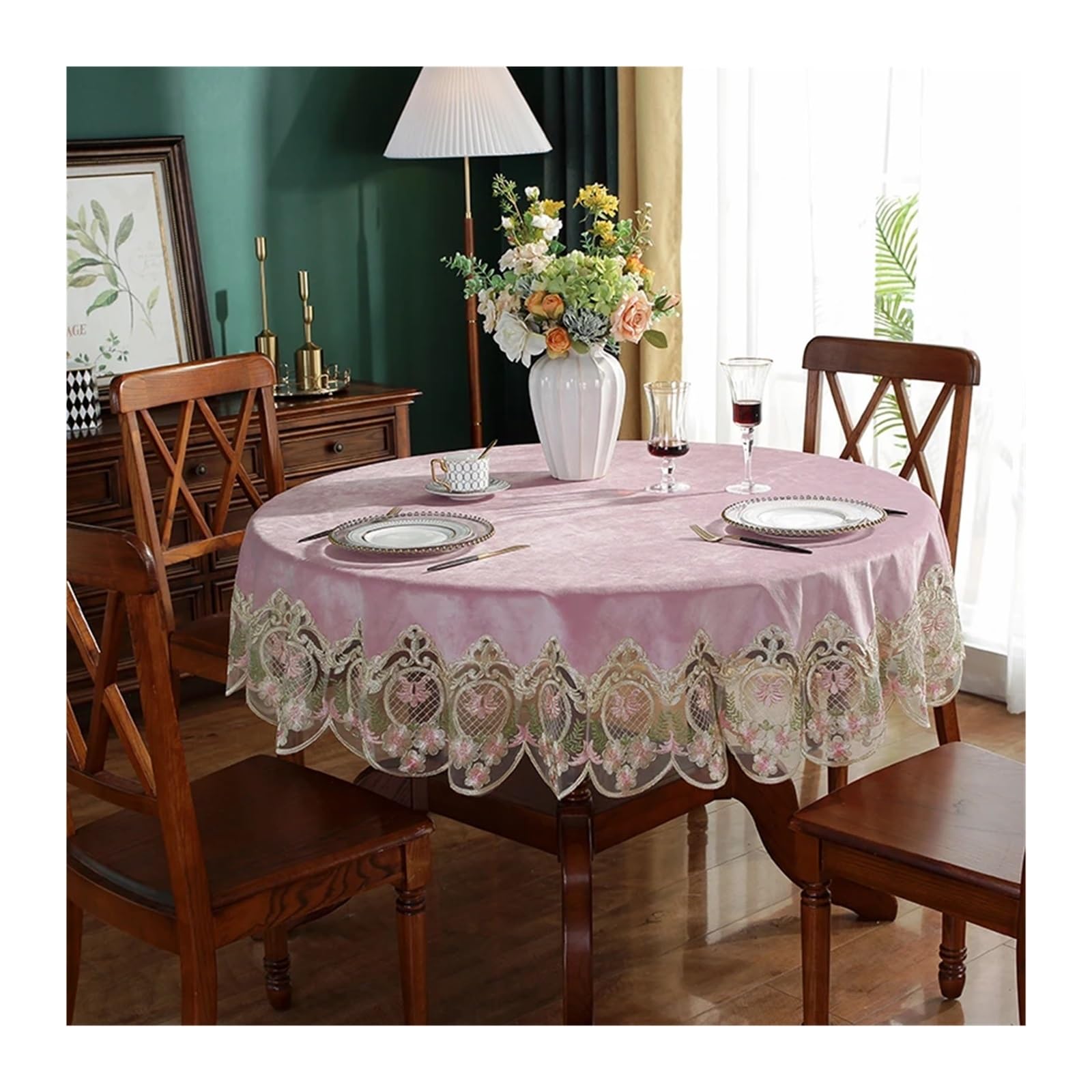 LuMOUzhou Embroidery Lace Round Tablecloth Multiple Sizes(Color4,Diameter 150cm Round)