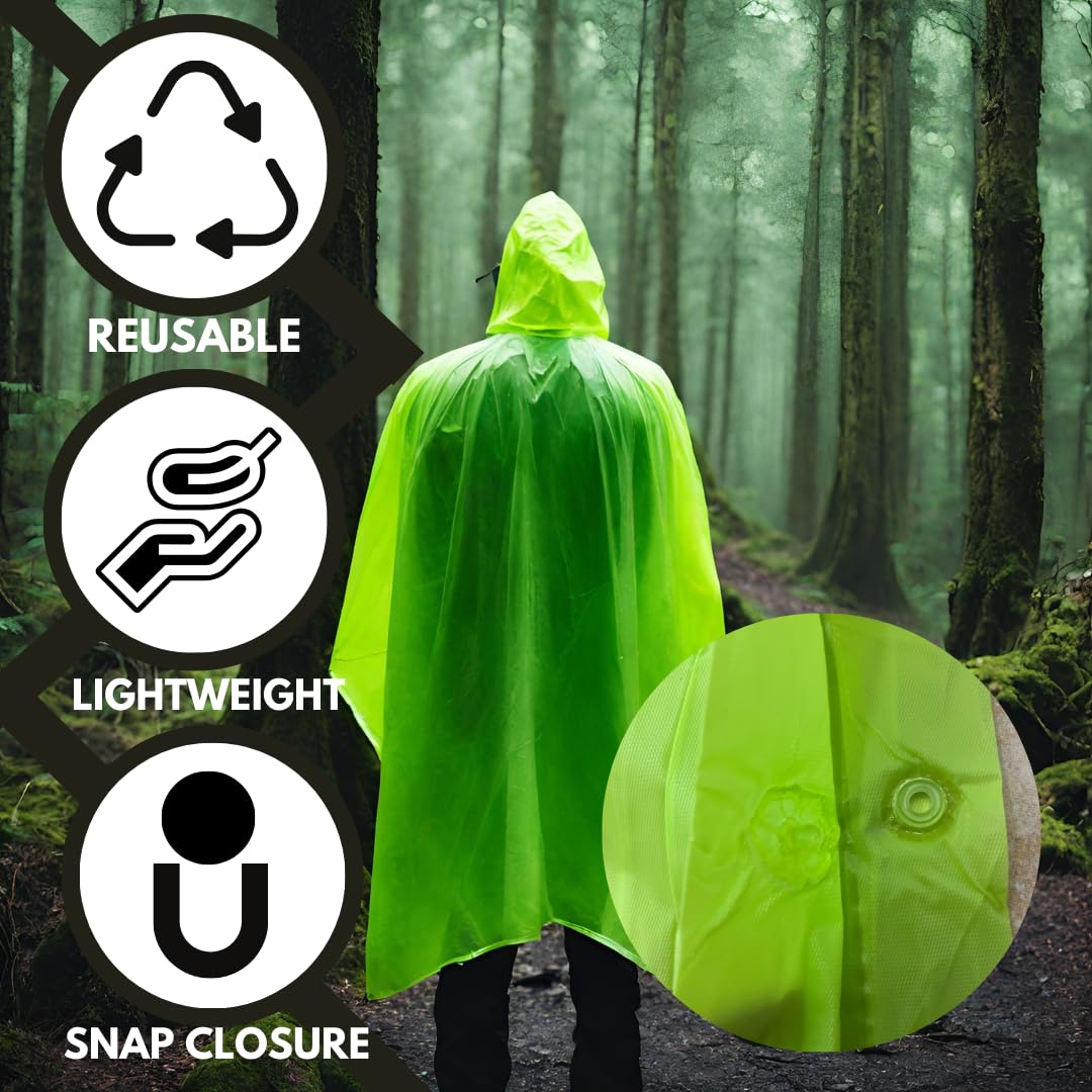 RAIN GUARD 2 Pc. 10 Mil Neon Green Vinyl Rain Poncho with Hood | Expanded 50