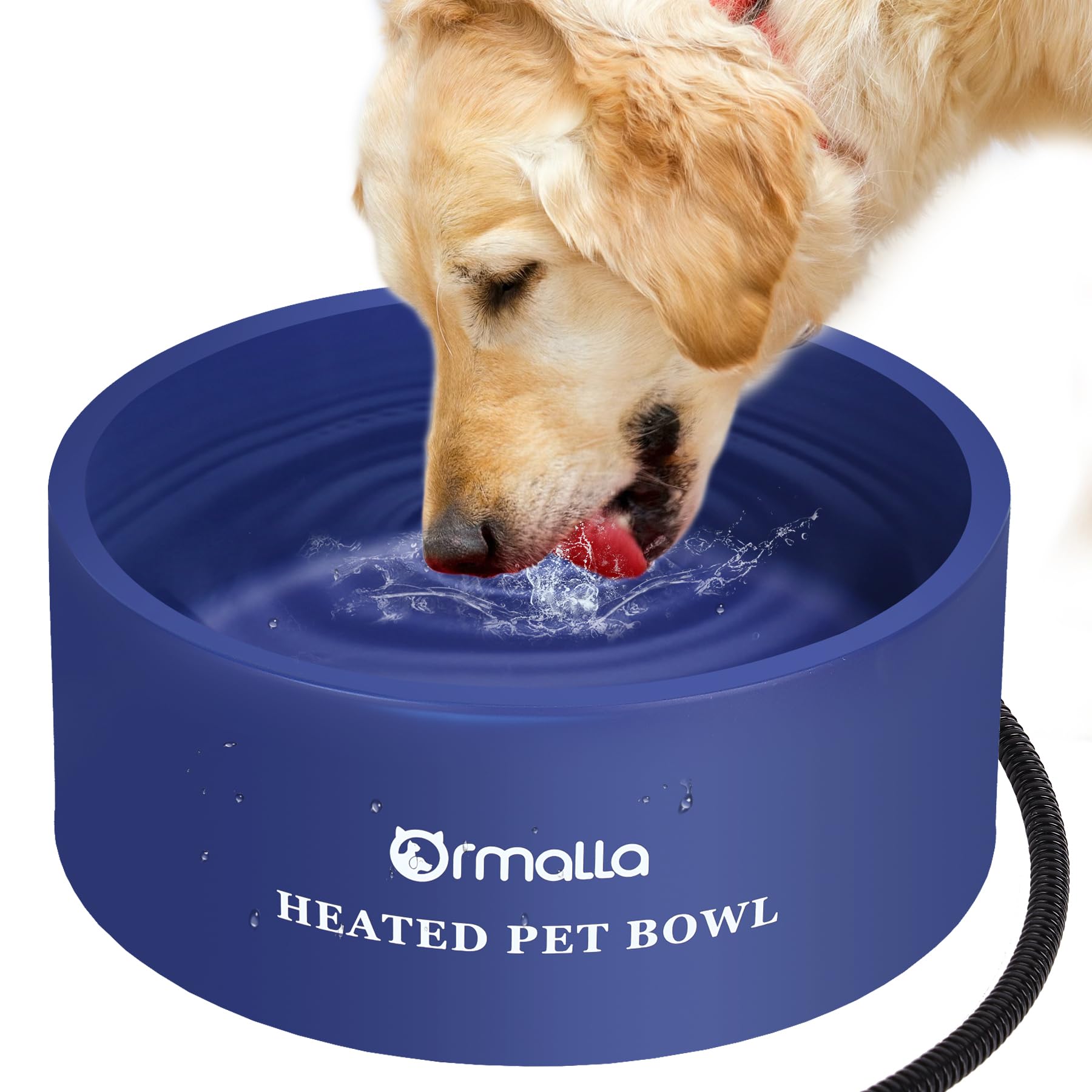 Ormalla Heated Dog Water Bowl, Outdoor Heated Pet Bowl for Dog, Cat, Chicken and Squirrel, Thermal Bowl with Chew Resistant Power Cord (108oz)