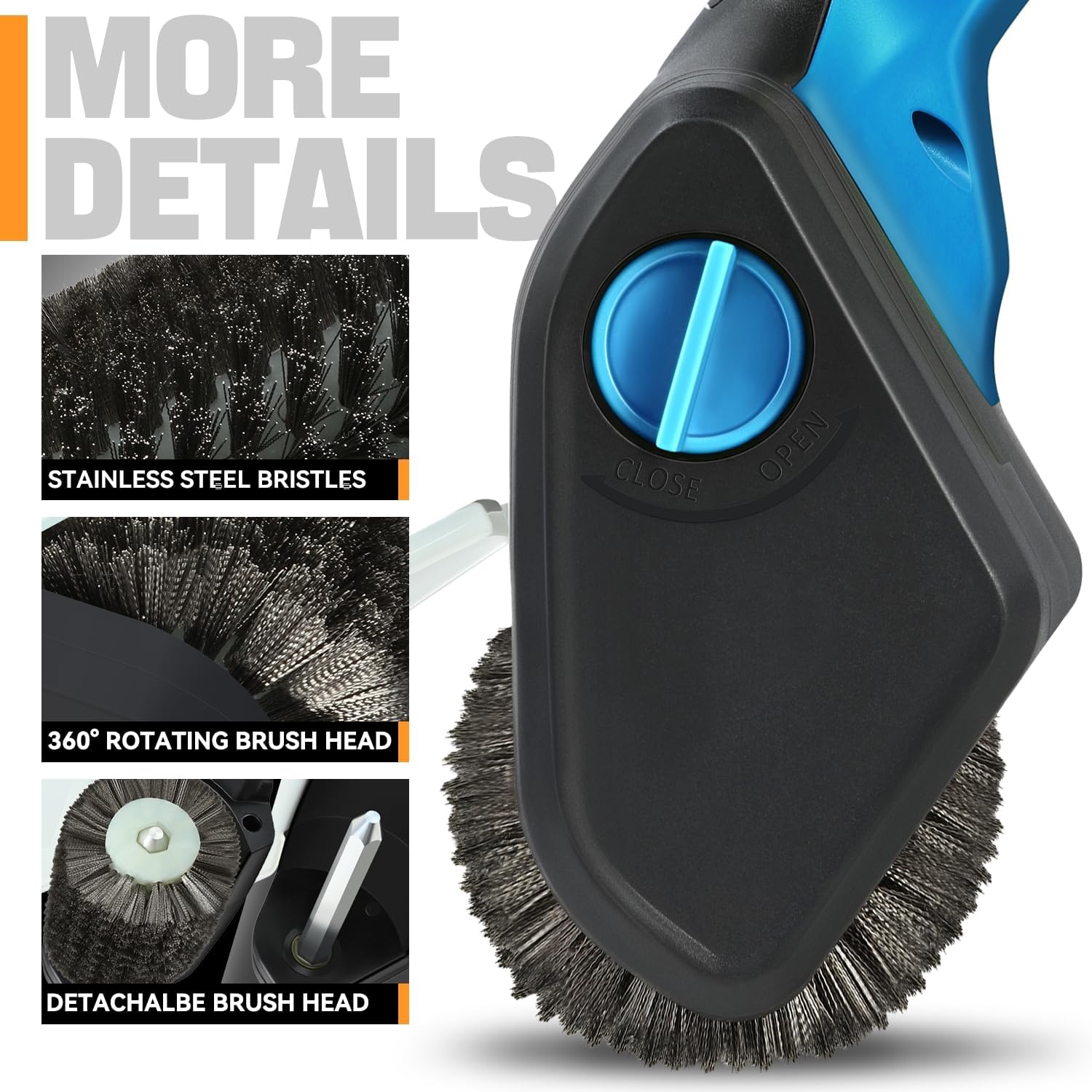 Auto Dynasty Cordless Electric Grill Brush, Rechargeable Cleaning Scrub Brush with Rotating Cleaner Brush Head and Type-C Charging Cable for Outdoor, Blue/Black