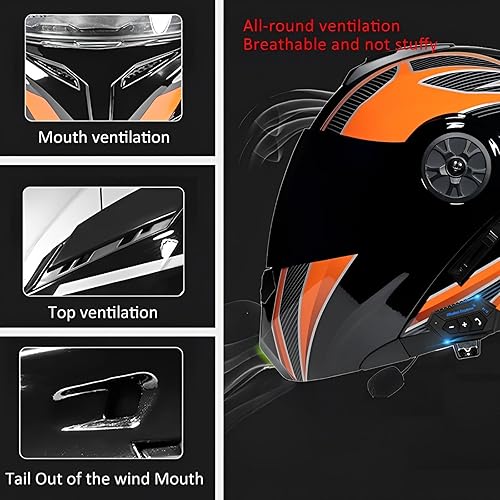 Miniatura 5 de Casco modular Bluetooth para motocicleta, aprobado por DOT FMVSS-218, casco de cara completa, antivaho, doble visera, altavoz dual integrado con
