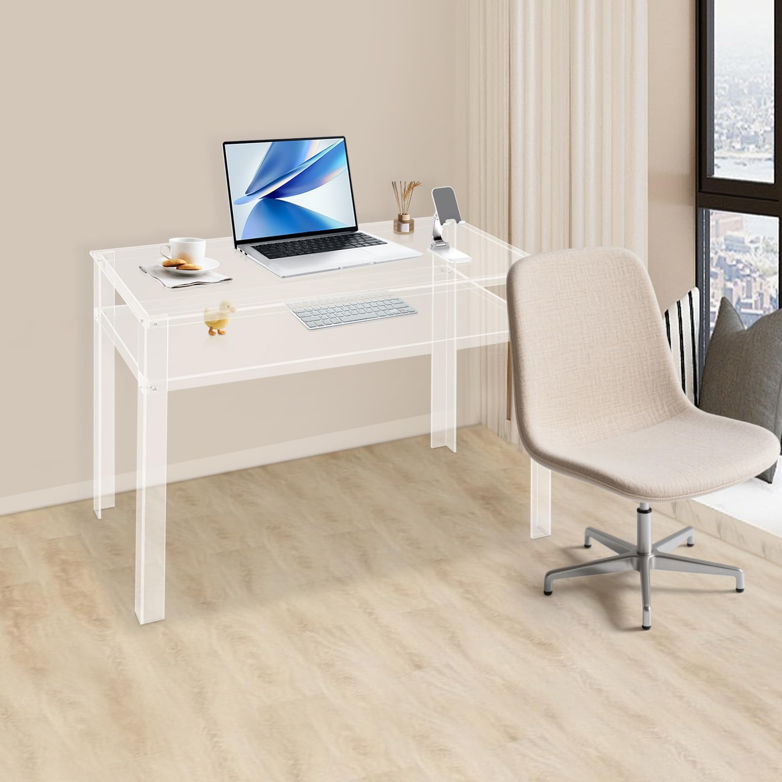 Scrivania in acrilico a 2 livelli, per computer portatile, per soggiorno, cucina, sala da pranzo, camera da letto, studio, 50 x 100 x 75 cm