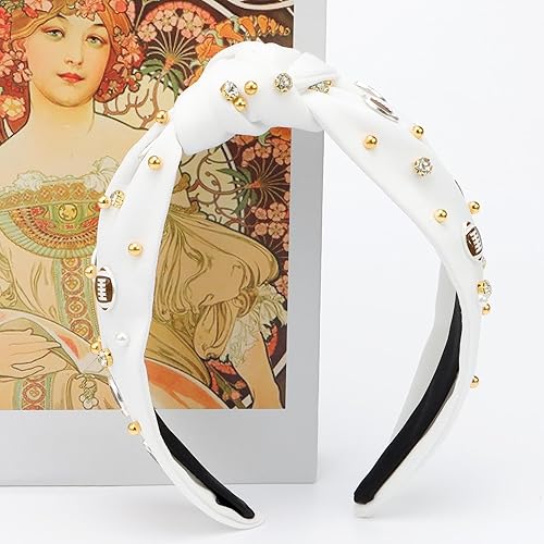 Miniatura 8 de CIEHER Football Headband Wide Knotted Headband for Women Crystal& Pearl Baseball Headband