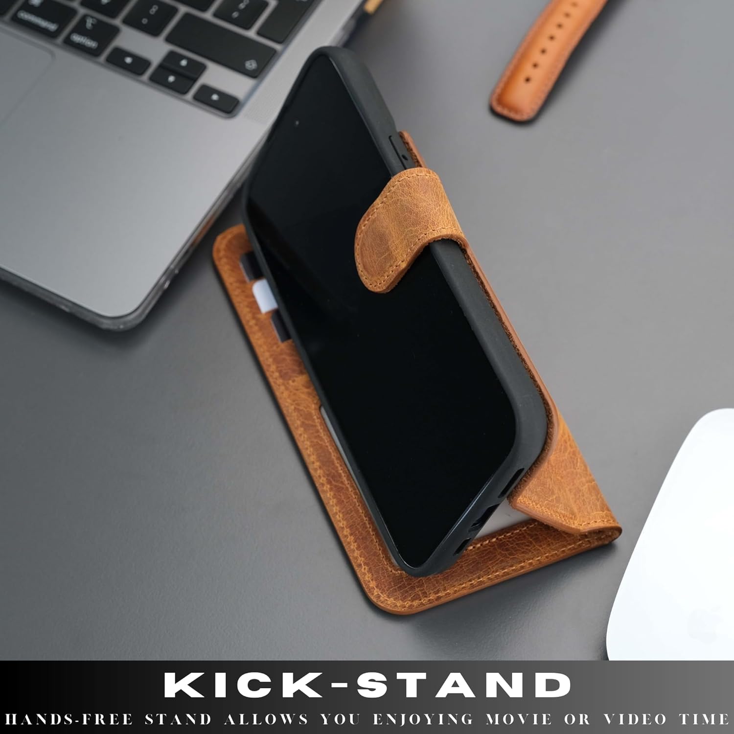 Casper Wallet Phone Case Compatible with iPhone 16 Pro Max 6.9in – Elegant Full-Grain Leather Phone Case Wallet – Card Holder Wallet RFID Blocking with Kickstand, Card Slots (Antic Tan)