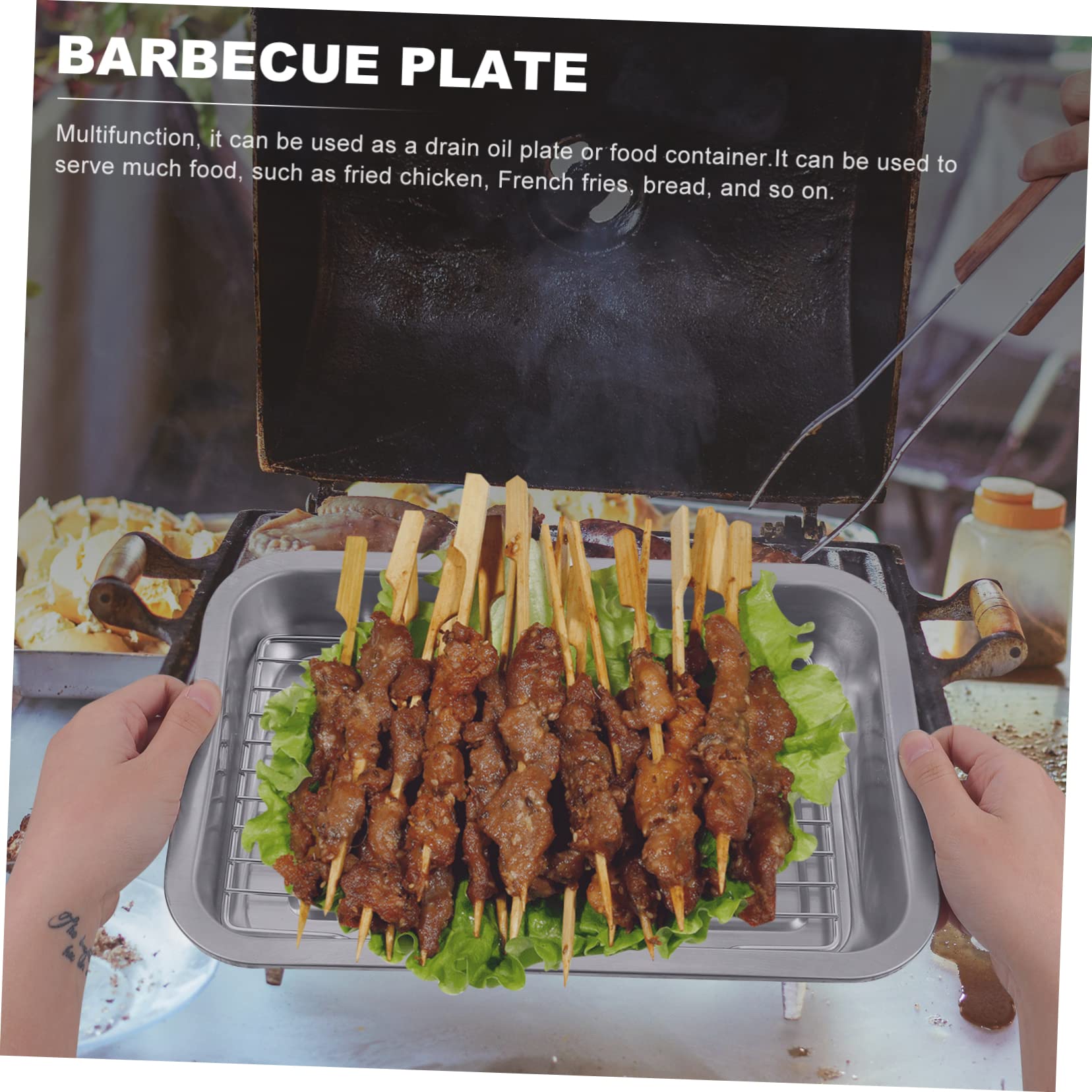 SOLUSTRE 1Set Stainless Steel Baking Sheet with Cooling Rack Oil Drain Plate Deep Pan Rustless Cookware for Baking Frying for Home Kitchen Use