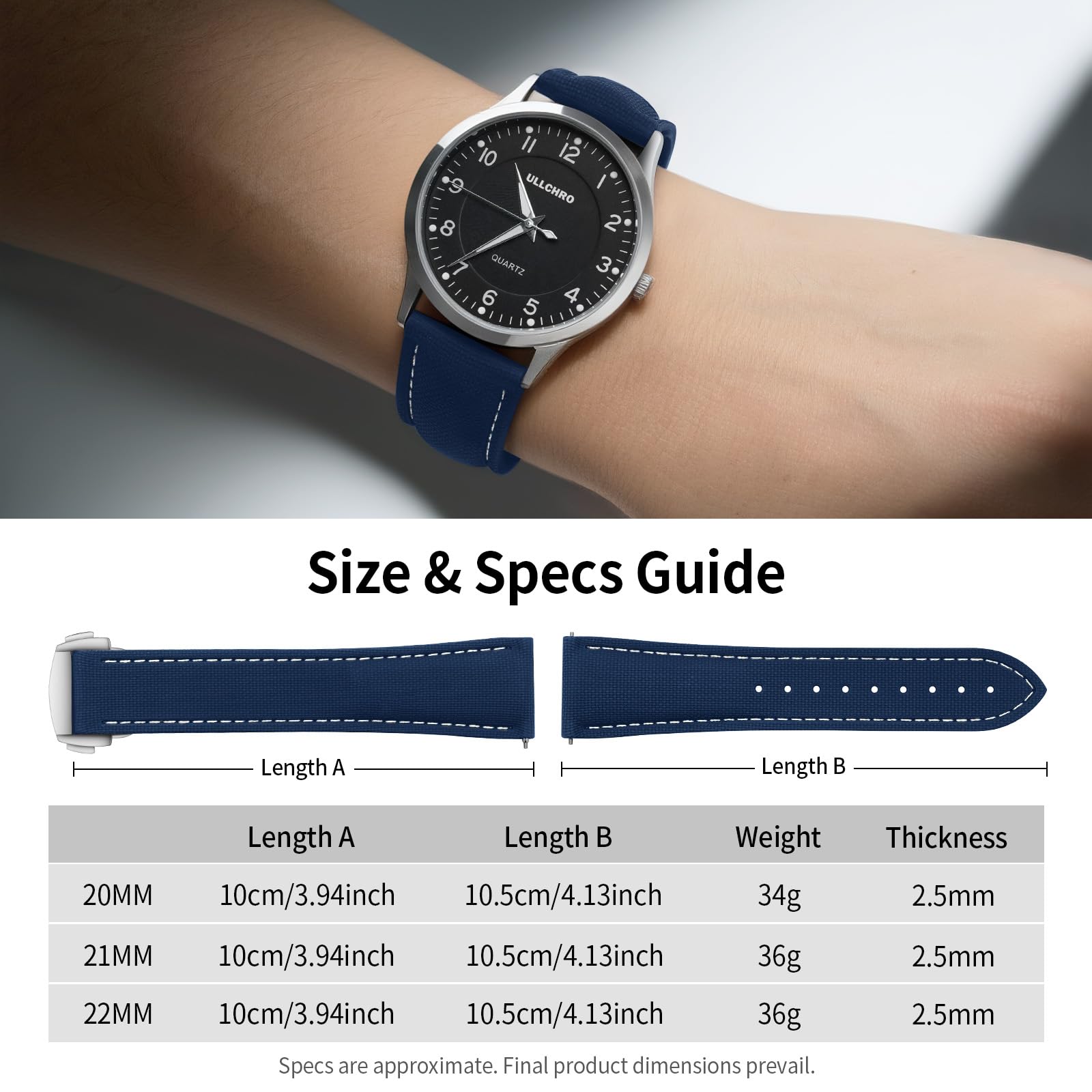 FKM Uhrenarmband für Herren, weiches Gummi, wasserdicht, Schnellverschluss, 20 mm / 22 mm