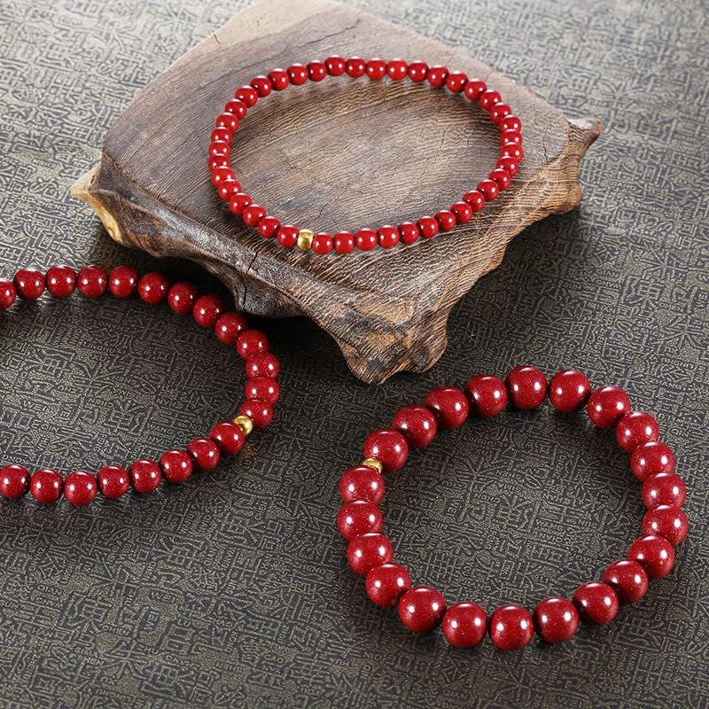 14K Gold over S925 Sterling Silver Cinnabar Bracelet, Lucky Cinnabar Beaded Bracelet, Birthday Gift for Mother, Wife, Girlfriend, Mother's Day - Image 4