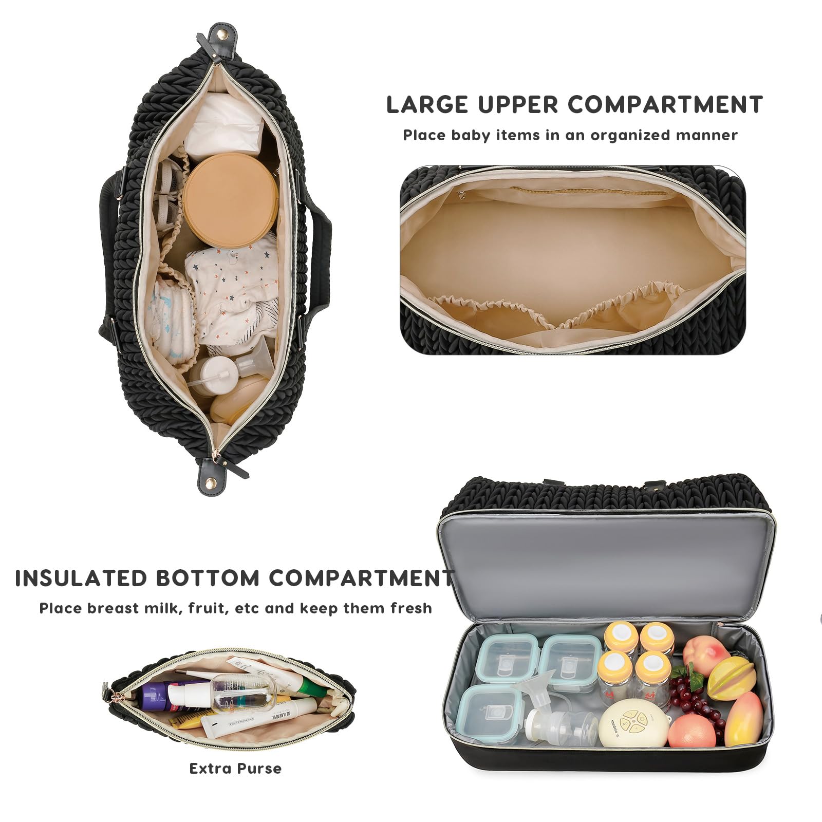 SONARIN Doppio Strato Borsa Fasciatoio per Neonato,Grande Capacità Impermeabile Borsa Cambio Borsa Mamma con Borsa Frigo Portatile Borsa per Pannolini da Viaggio con Pochette