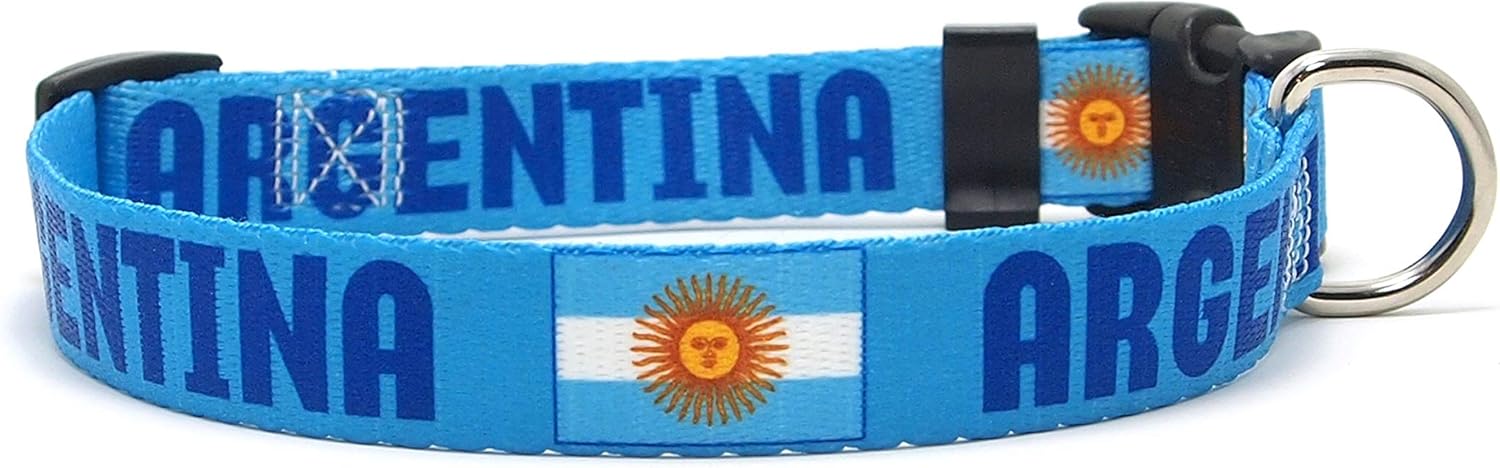 Dog Collar | Argentina Flag and Name | Great for Argentina Pride Events | Made in USA | Quick-Release Buckle or Martingale Style | for Extra Large Dogs