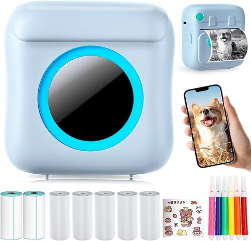 Miniatura 1 de Mini impresora portátil para smartphone impresora térmica inalámbrica con 7 rollos de papel impresora de bolsillo sin tinta Bluetooth inteligente