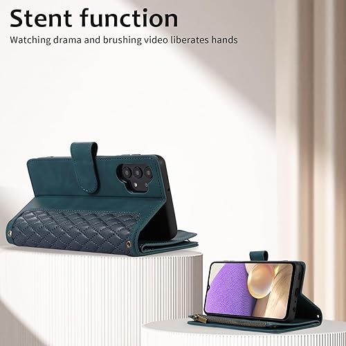 Miniatura 10 de Asuwish Funda de teléfono para Samsung Galaxy A32 5G 2021 de 6.5 pulgadas con protector de pantalla de vidrio templado y correa para la muñeca con