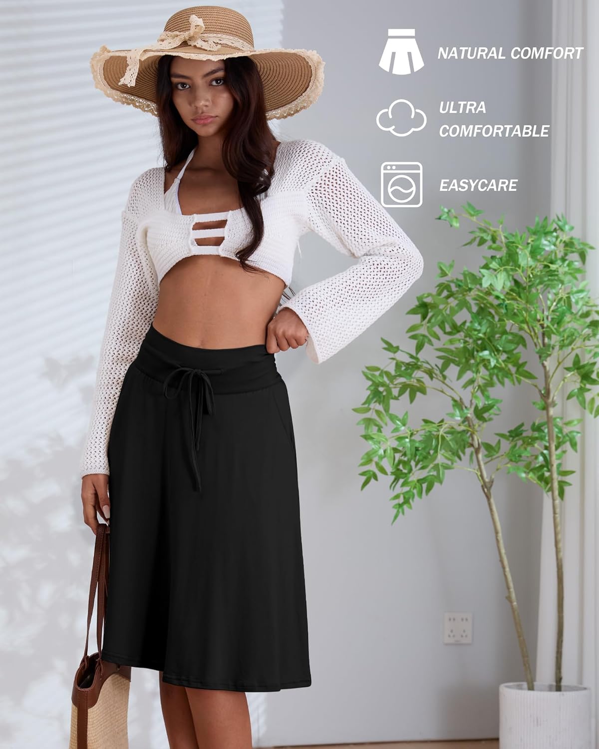 3 Pack Plus Size Skirts for Women Knee Length Flared Midi Stretchy Drawstring Summer Skirts 1X-5X - Image 4