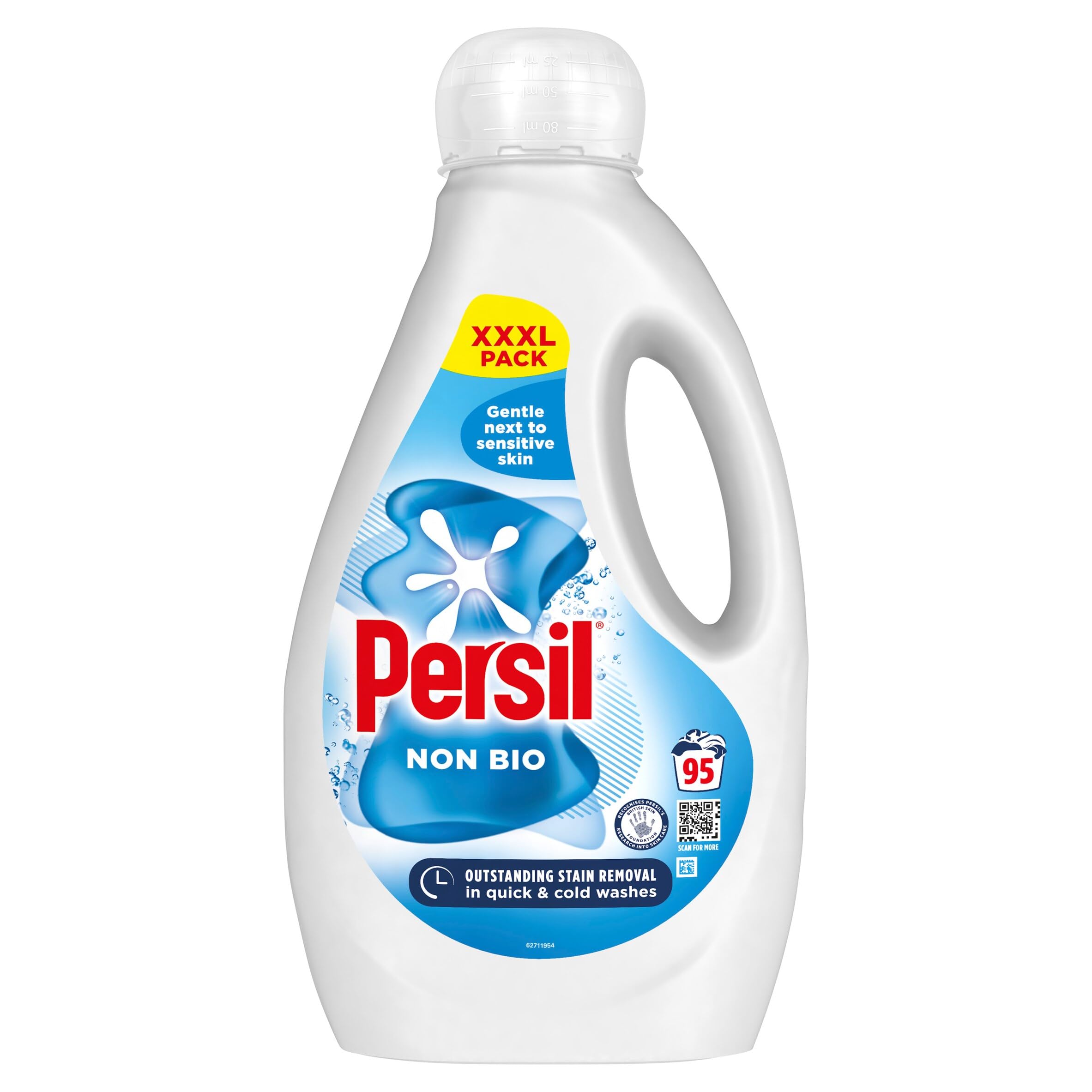 Persil Non-Organic Detergent, Excellent Stain Removal in Quick and Cold Washes, Hard on Stains, Gentle on Sensitive Skin, 95 Washes (2.565 L)