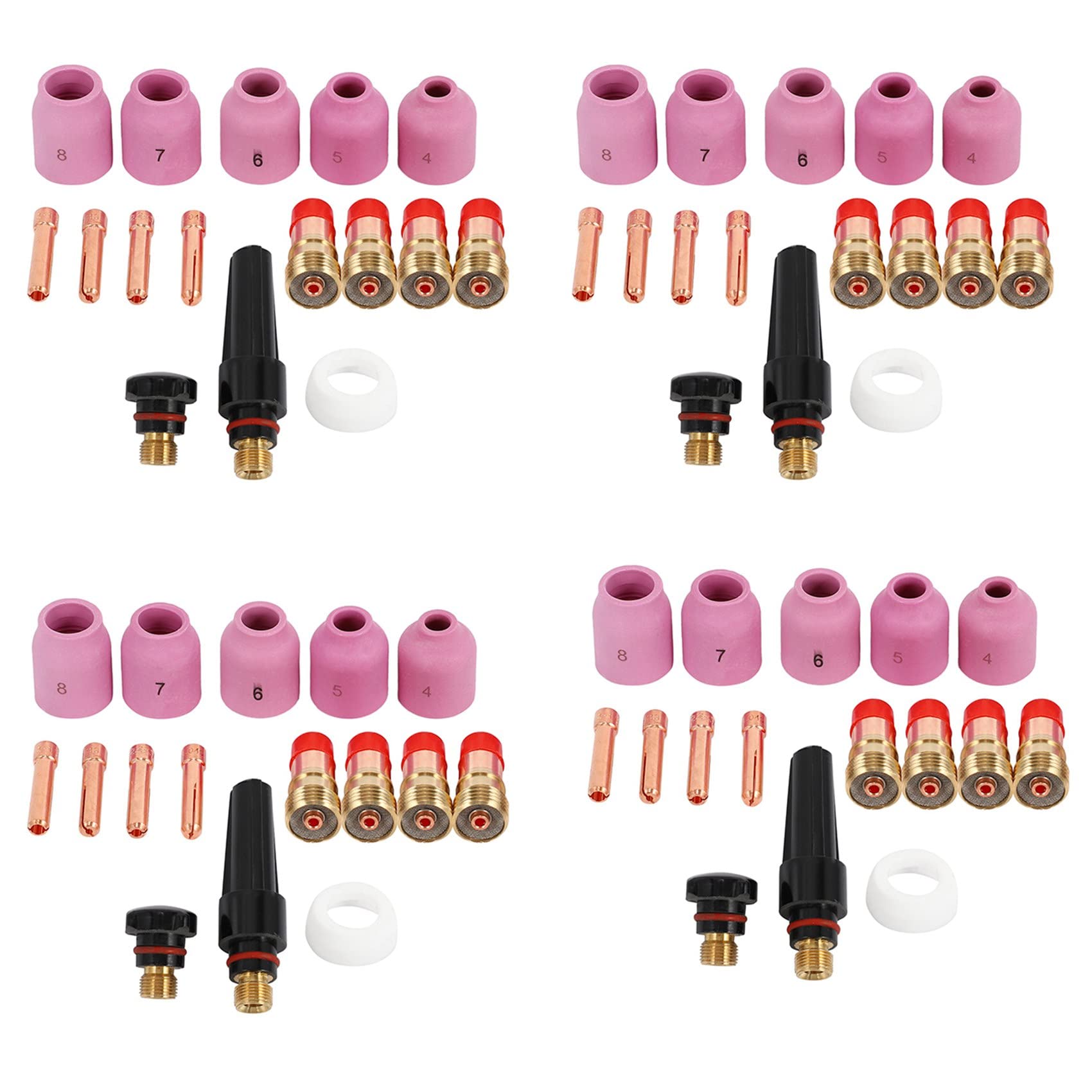 Jnchdghwa Red & Black 4X Tig Welding Torches Stubby Gas Lens Collets Alumina Nozzles Back Cap Kit For Sr 17 18 26 Series 16Pcs