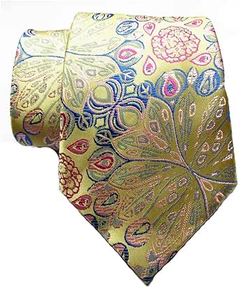 Gravata Masculina TANGQING Paisley - Jacquard Seda 145cm | Vermelho/Dourado/Azul