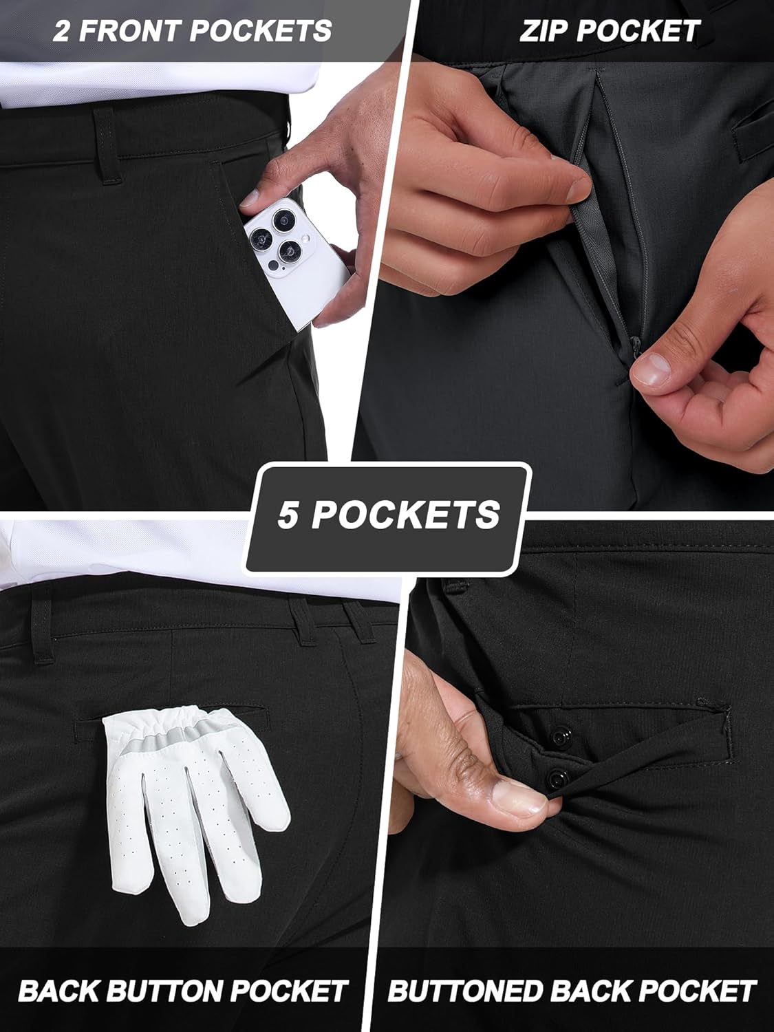 Golf Pants Men Lightweight Quick Dry - 30"/32" Stretch Water-Resistant Casual Mens Dress Pants Zipper Pockets - Image 3