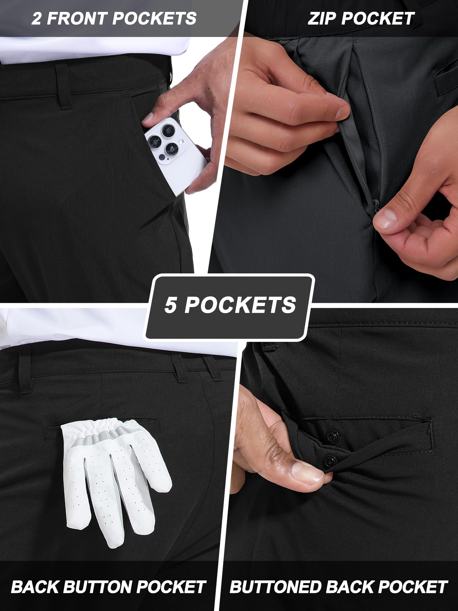 Holure Pantalones de golf para hombre, impermeables, ajustados, ligeros, elásticos, para exteriores, con bolsillos, pantalones casuales para golf