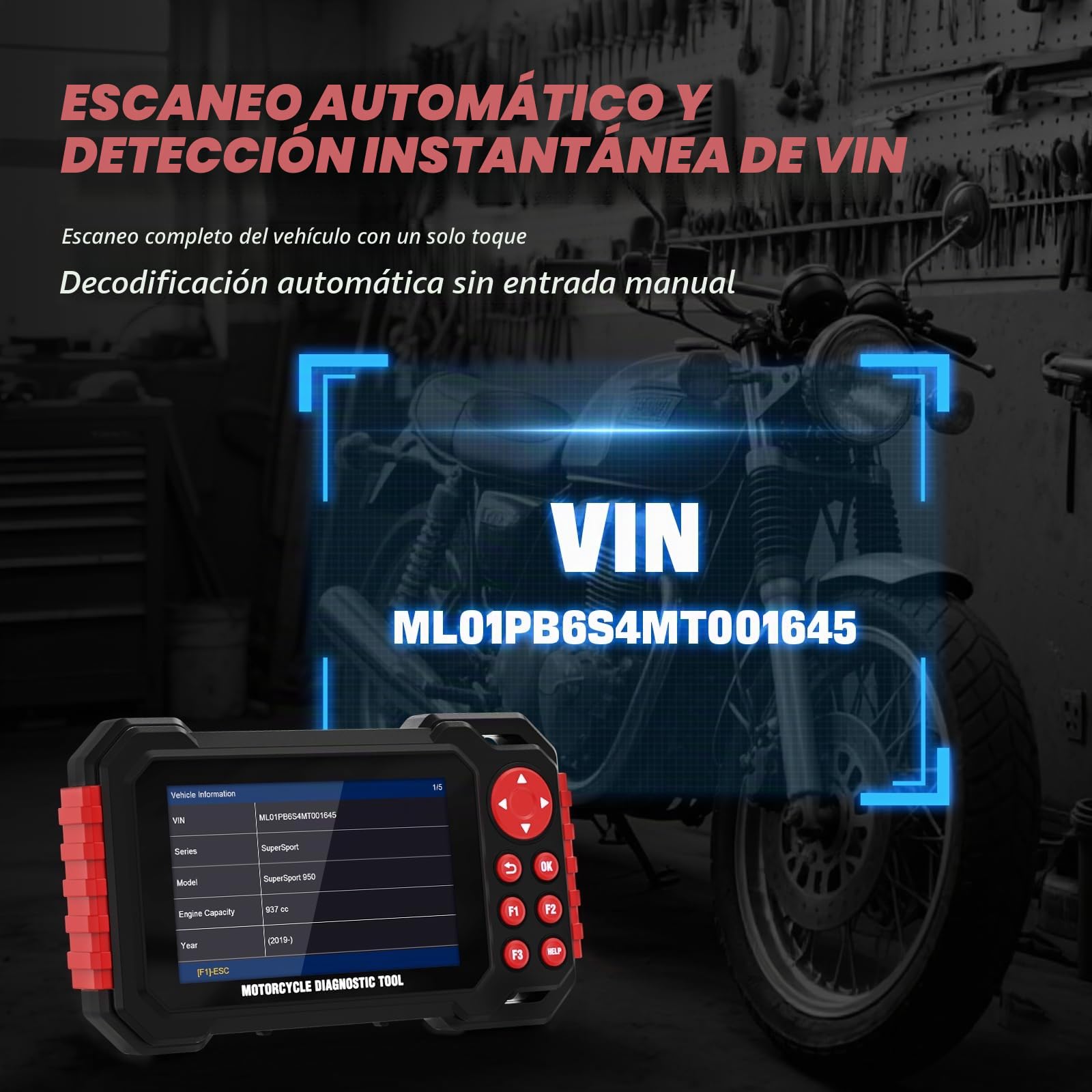 Herramienta de Diagnóstico para Motocicletas M7, Lector de Códigos OBDII para Moto Sistema ABS con Escaneo Automático y Detección Instantánea de Vin para 70+ Marcas 100+ Funciones de Servicio