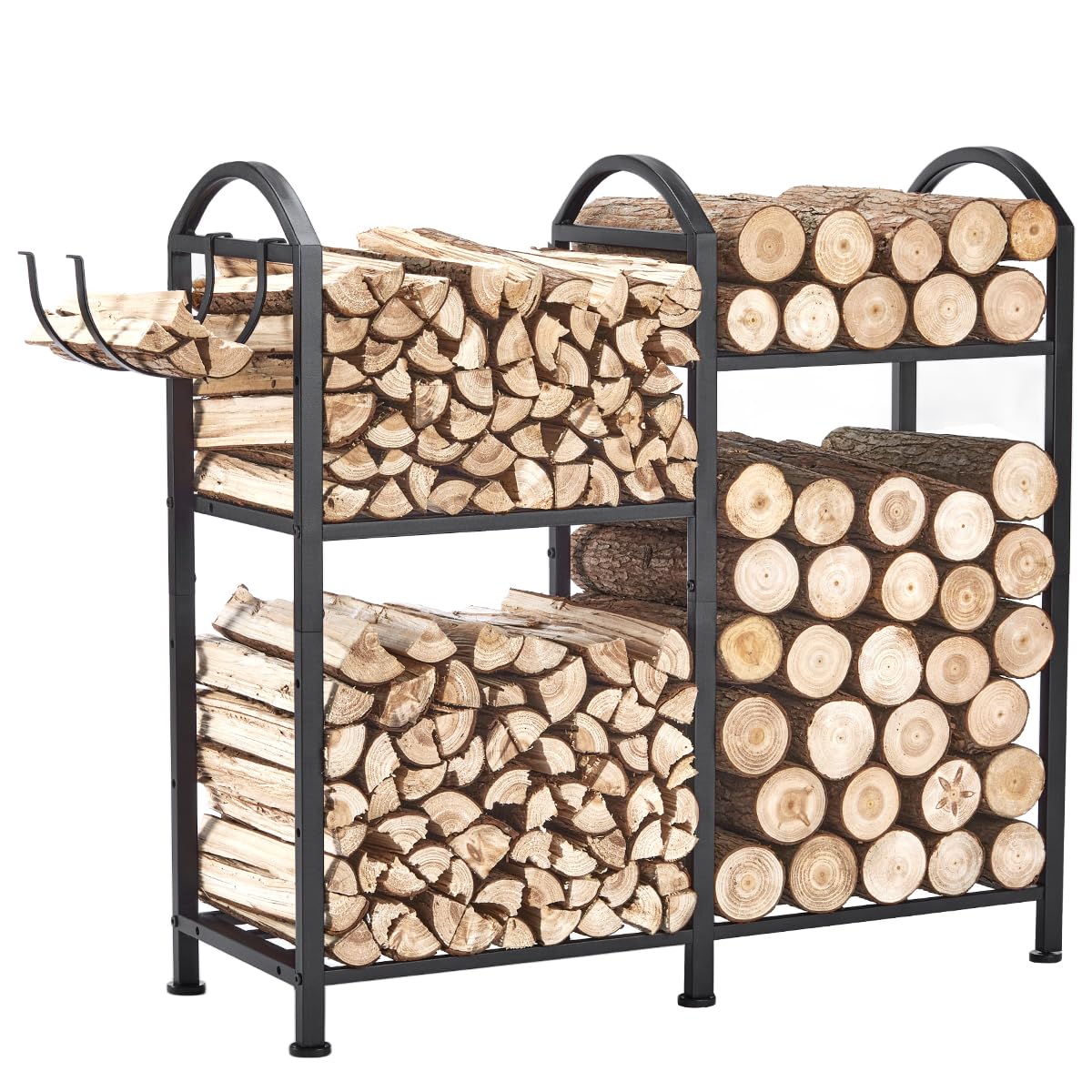 Firewood Rack Indoor With Hooks, 31inch Firewood Rack, log holders for firewood outdoor, Fireplace Wood holder Indoor, Adjustable Small Fire Wood Storage