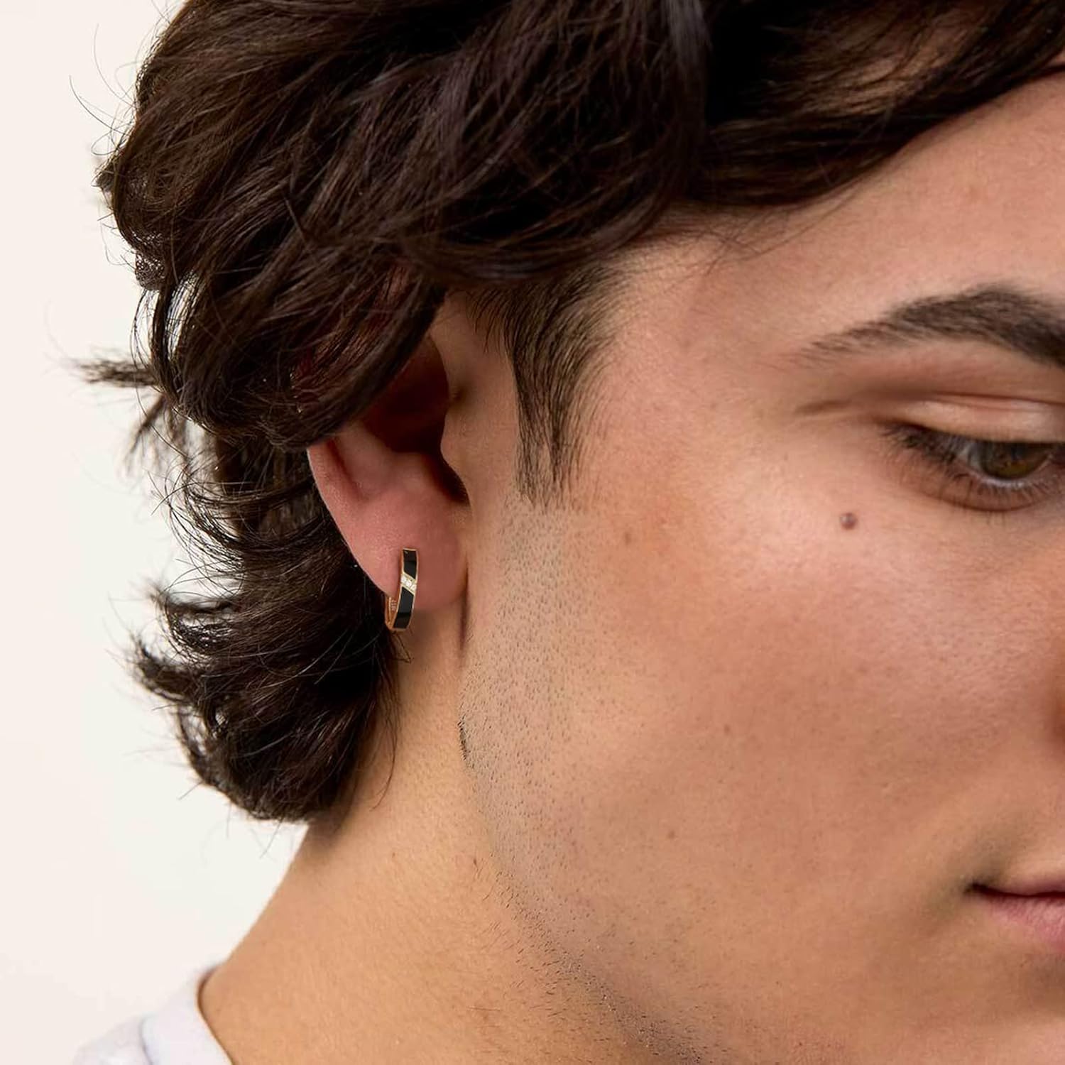 KRKC&CO Hoop Earrings Men, Sterling Silver, Birthday Summer Gift for Men, 14K/White Gold Plating, Hypoallergenic, Curved Face Hip Hop Rapper, Jewerly for Women - Image 2