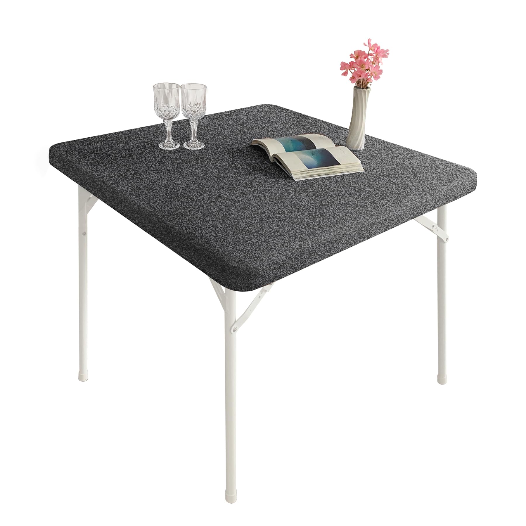 Cocktail Fitted Spandex Stretch Square Table Covers Caps Elastic Square Tablecloth Mixed Gray Table Topper 34x34 Inch