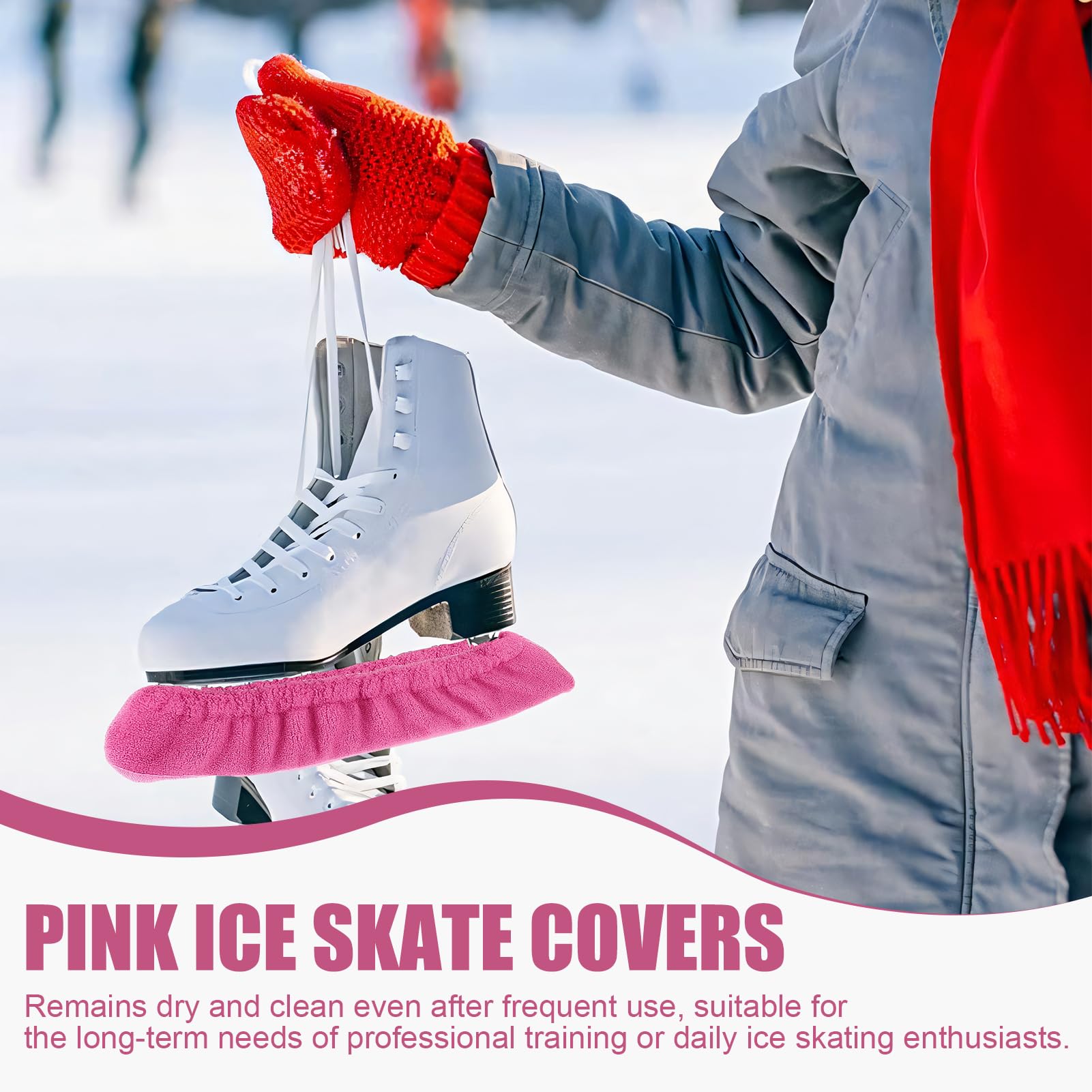 1 paio di protezioni per pattini da ghiaccio, per hockey su ghiaccio, per pattini da hockey e pattinaggio artistico (rosa)
