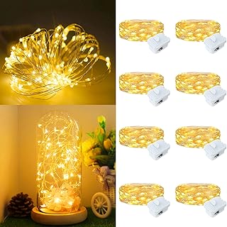8 Pack Fairy Lights Battery Operated, 7ft 20 LED 3 Modes Speed Twinkle Mini String Lights Waterproof Silver Wire Firefly Starry Lights for Mason Jars Wedding Party Christmas Decorations