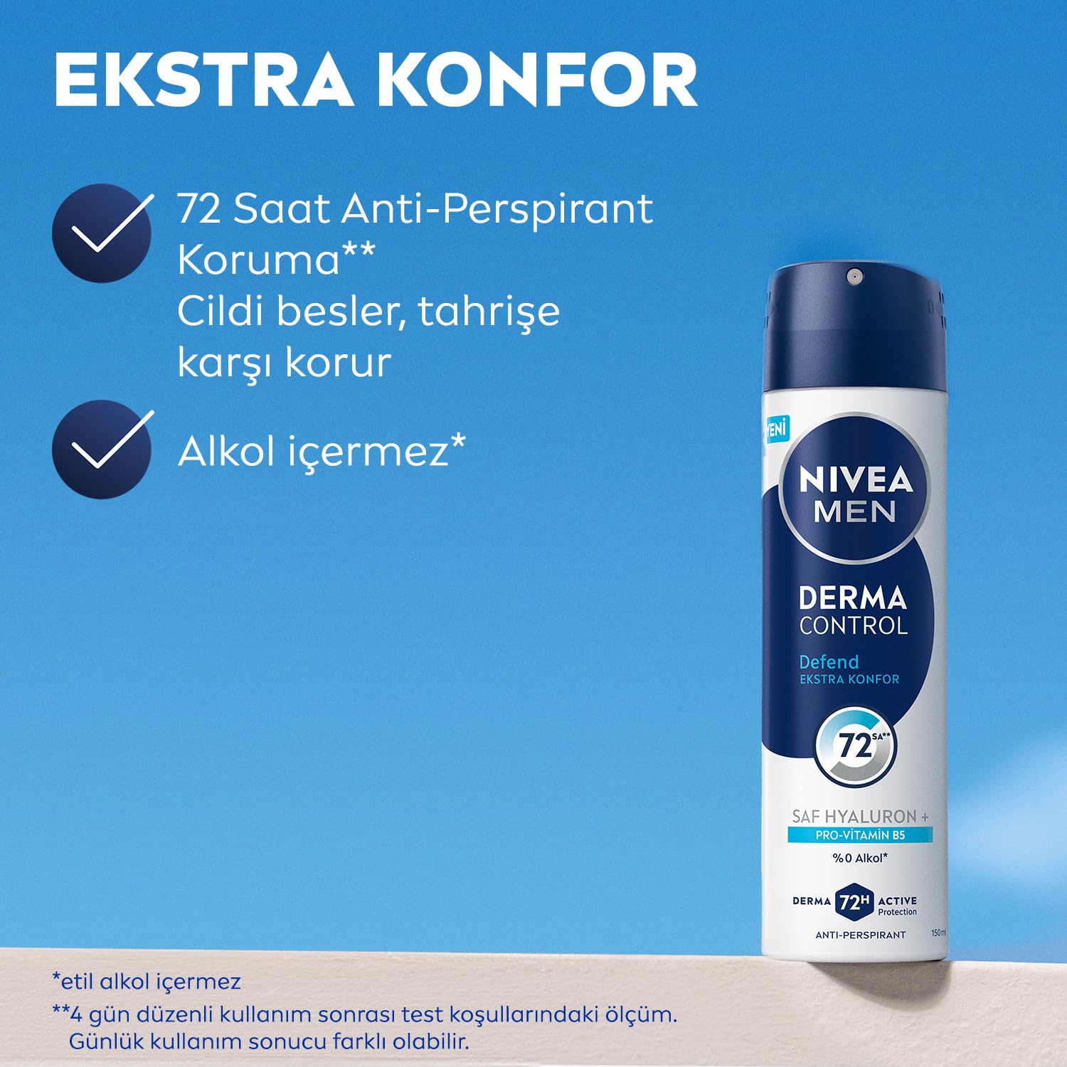 NIVEA MEN Erkek Sprey Deodorant Derma Control Defend 150 ml, 72 Saat Anti Perspirant Koruma, Tahrişe Karşı Koruma,Hyaluronik Asit, Pro Vitamin B5,Alkolsüz Formül