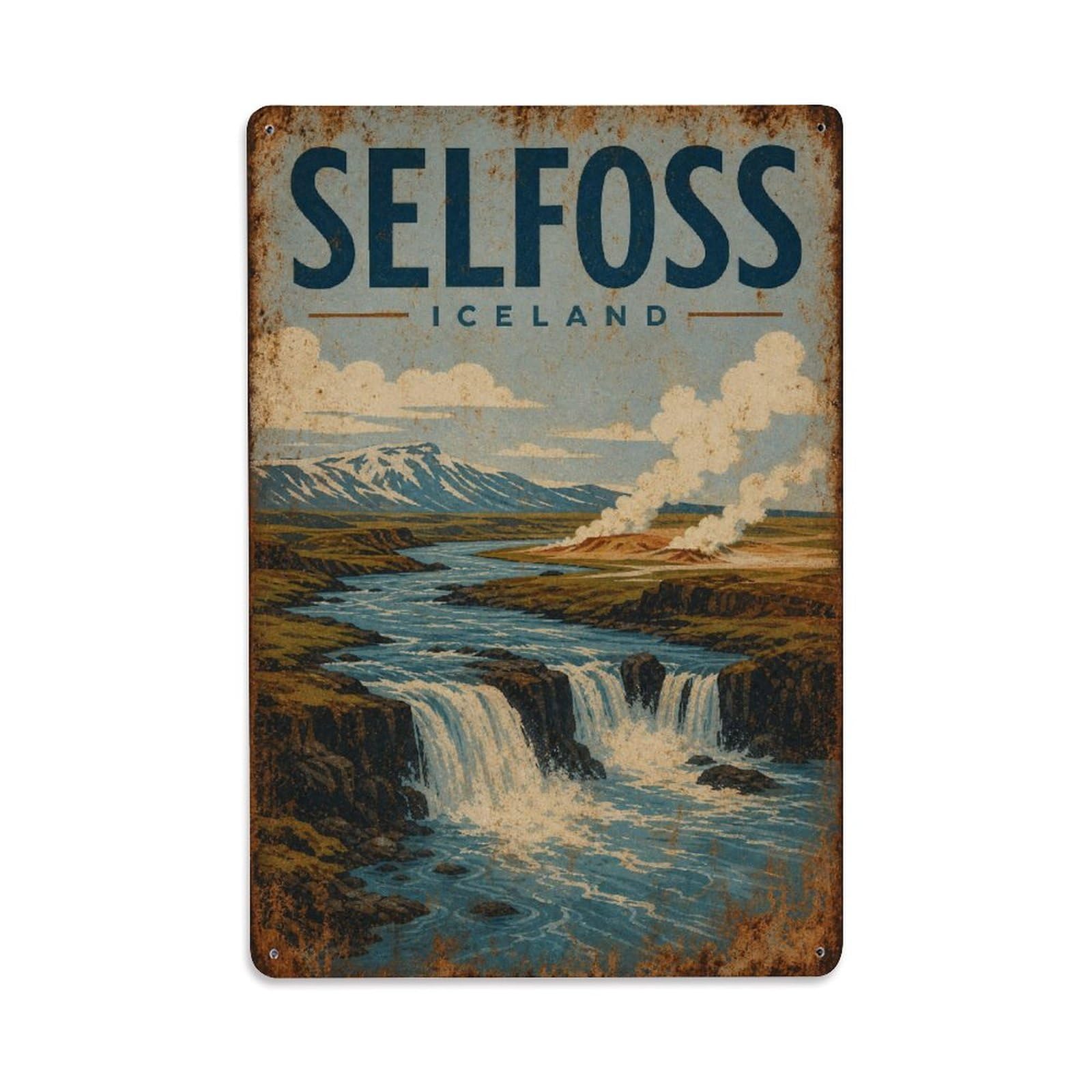 Metal Tin Sign Travel Retro Iceland Selfoss