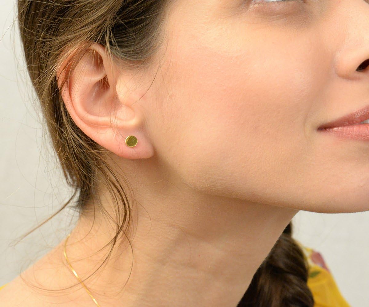 14K Gold Plated Dainty Tiny Bar, Ball, Trio Ball, Delta, Circle Disc and Heart Stud Earrings - Image 2