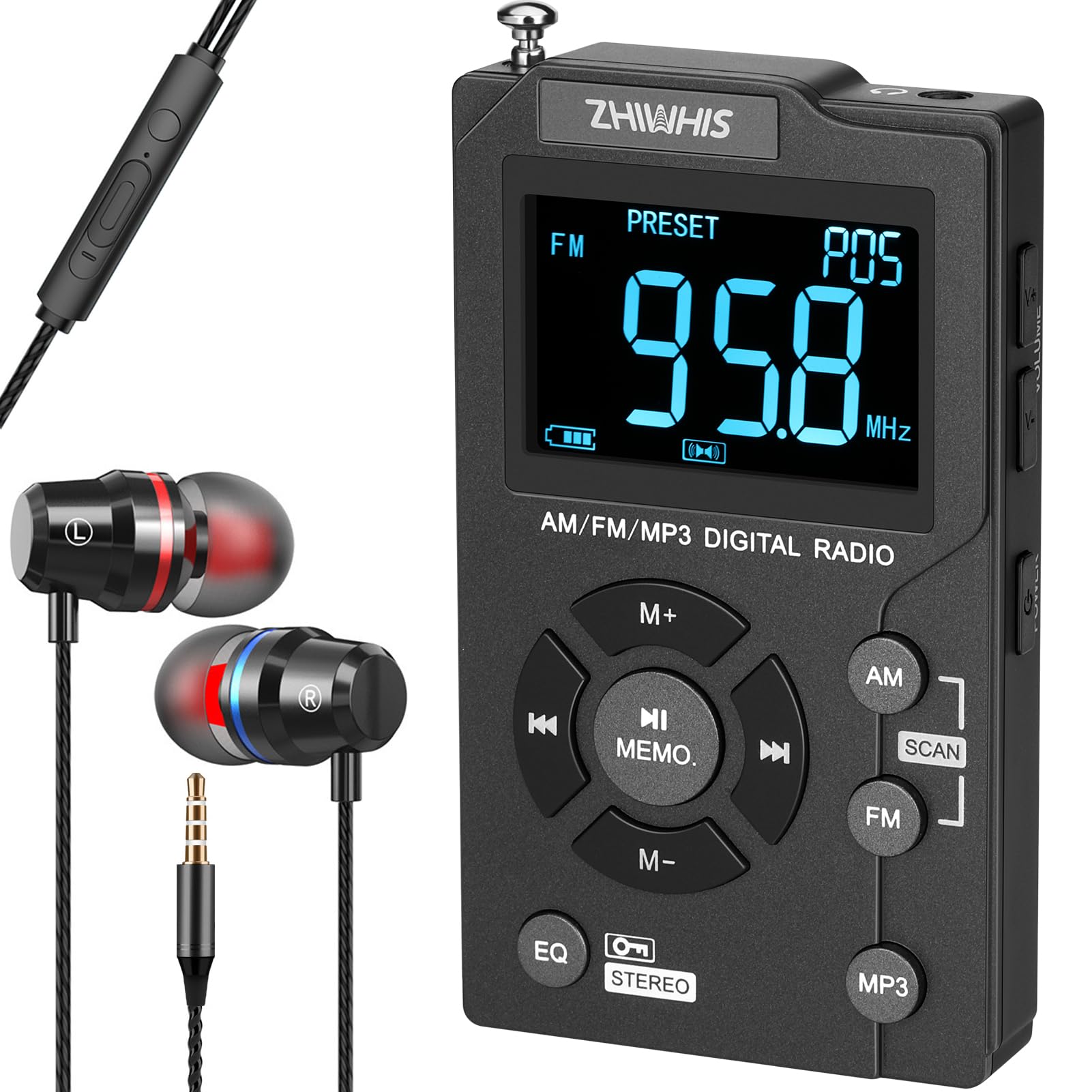 Amazon.co.jp: ZHIWHIS ラジオ小型 MP3/FM/AM/ワイドFM対応 MicroSD