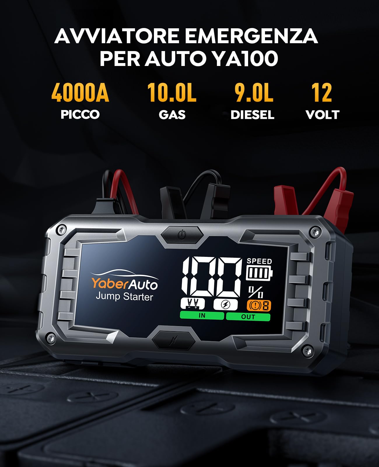 Avviatore Batteria Auto, 5500A Avviatore Emergenza per Auto (10.0L Gas/9.0L Diesel), Starter Batteria Portatile Booster Avviamento Moto con Ricarica Rapida USB 18W,Uscita DC 160W,Luci 450Lumen