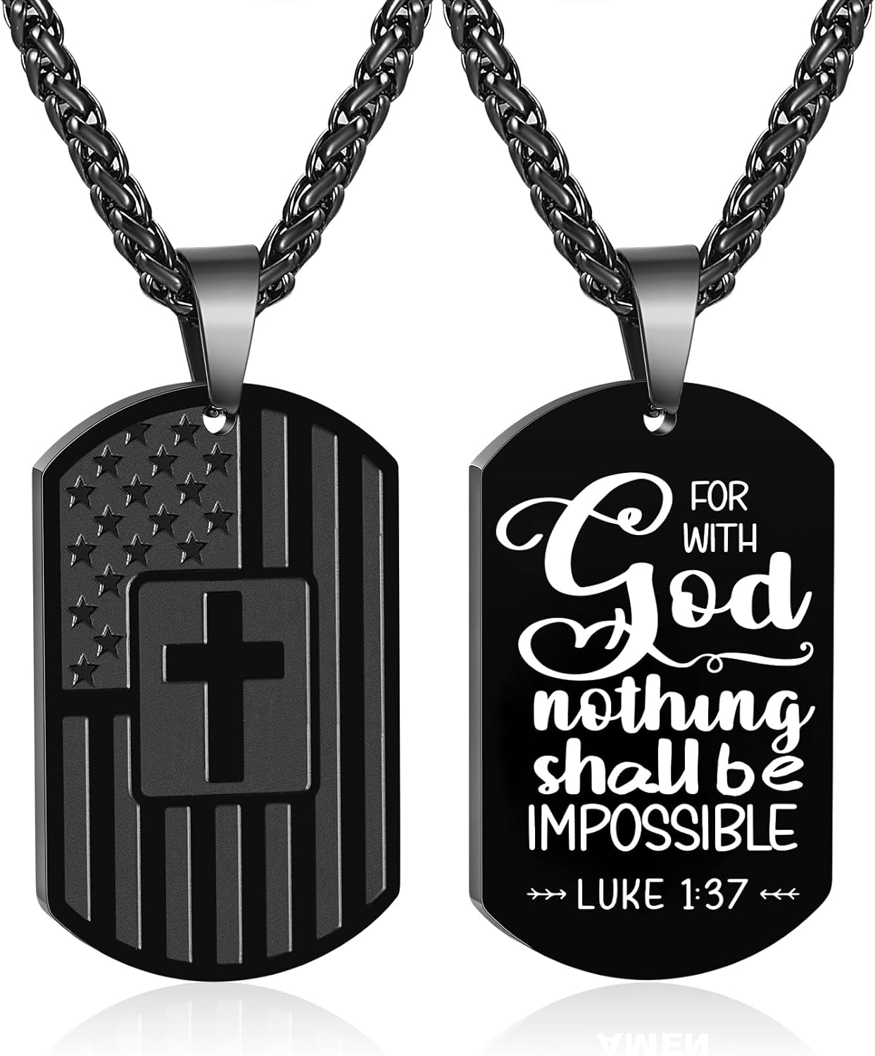 Zocomi ドッグタグ クロスネックレス メンズ ボーイズ 24インチ アメリカ国旗 ステンレススチール 聖書の言葉 ペンダントチ