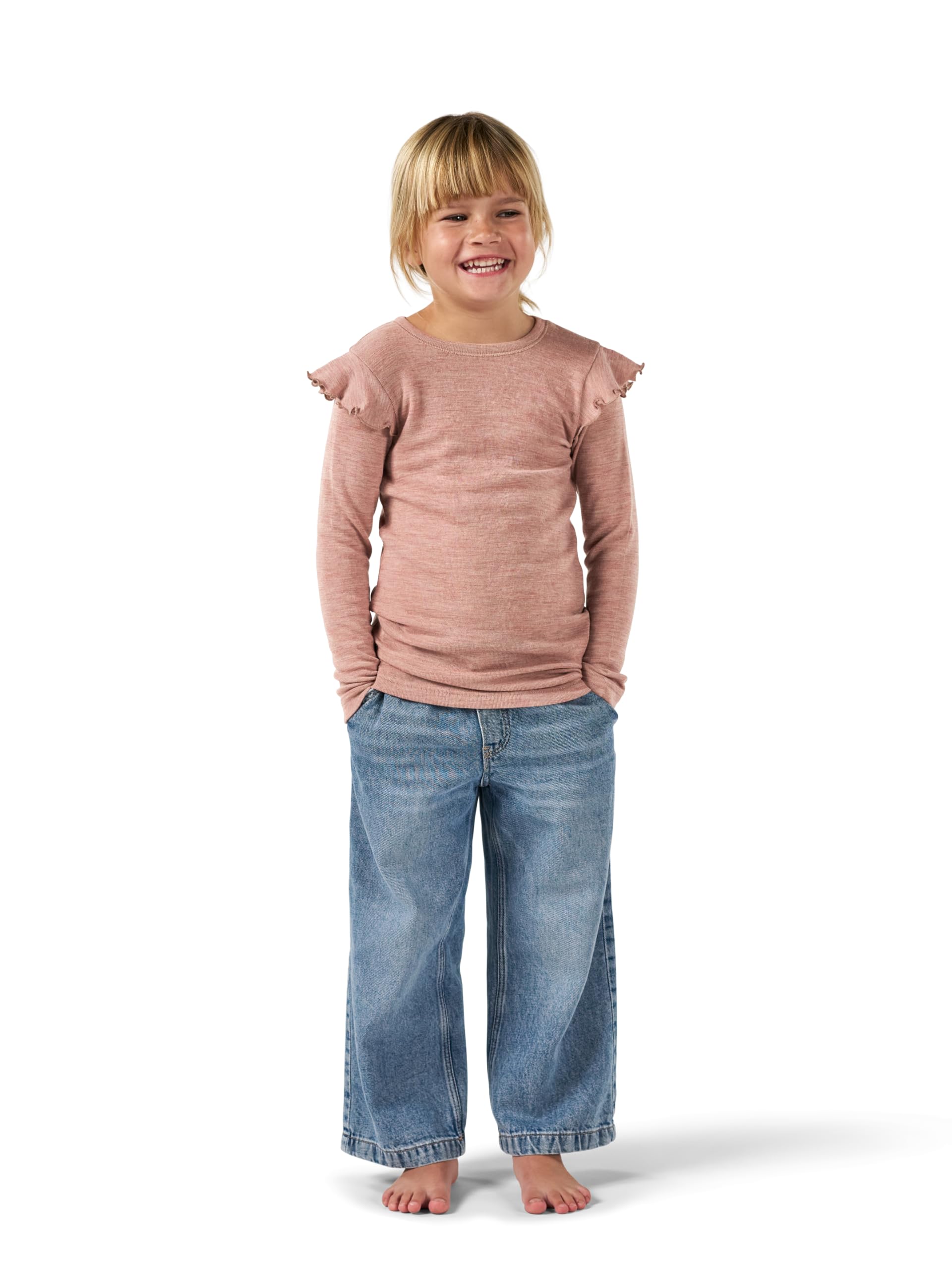 Dilling Kinder Mädchen Langarmshirt Bio-Merinowolle Rüschen Baselayer Unterwäsche temperaturregulierend