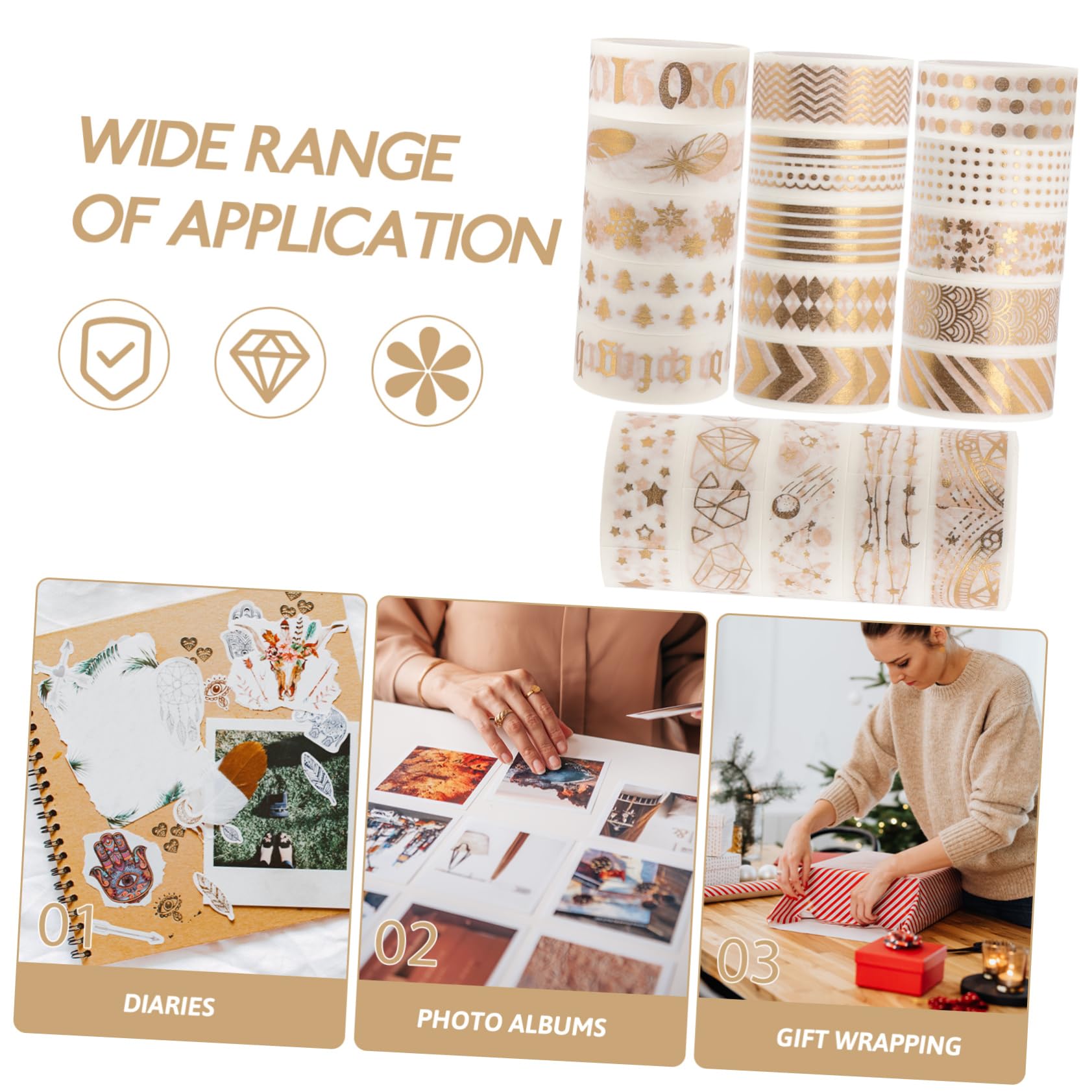 40rotoli Nastro Washi Decorativo Finitura Oro Per Scrapbooking e Progetti Fai Da Te Adesivi Per e Decorazioni Festive Facile Da Applicare e Rimuovere