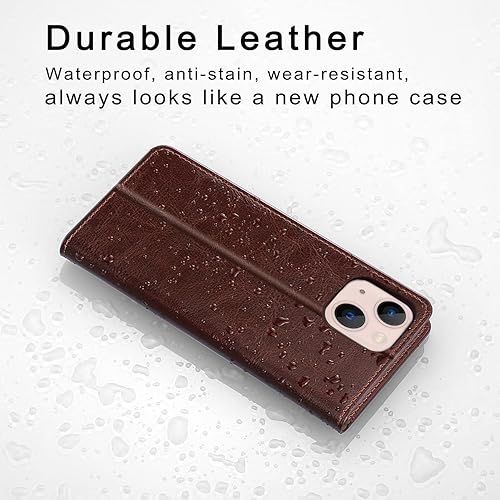 Miniatura 2 de Belemay Funda protectora para iPhone 14, funda protectora de piel auténtica, tarjetero con bloqueo RFID, a prueba de golpes, funda de TPU para